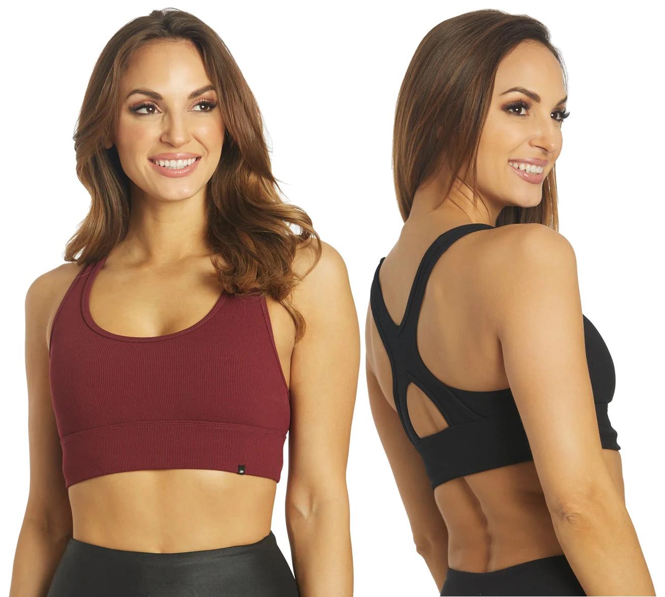 Marika Ribbed Sports Bra Gym Top Crop Crossback Non-Wired Removable Pa