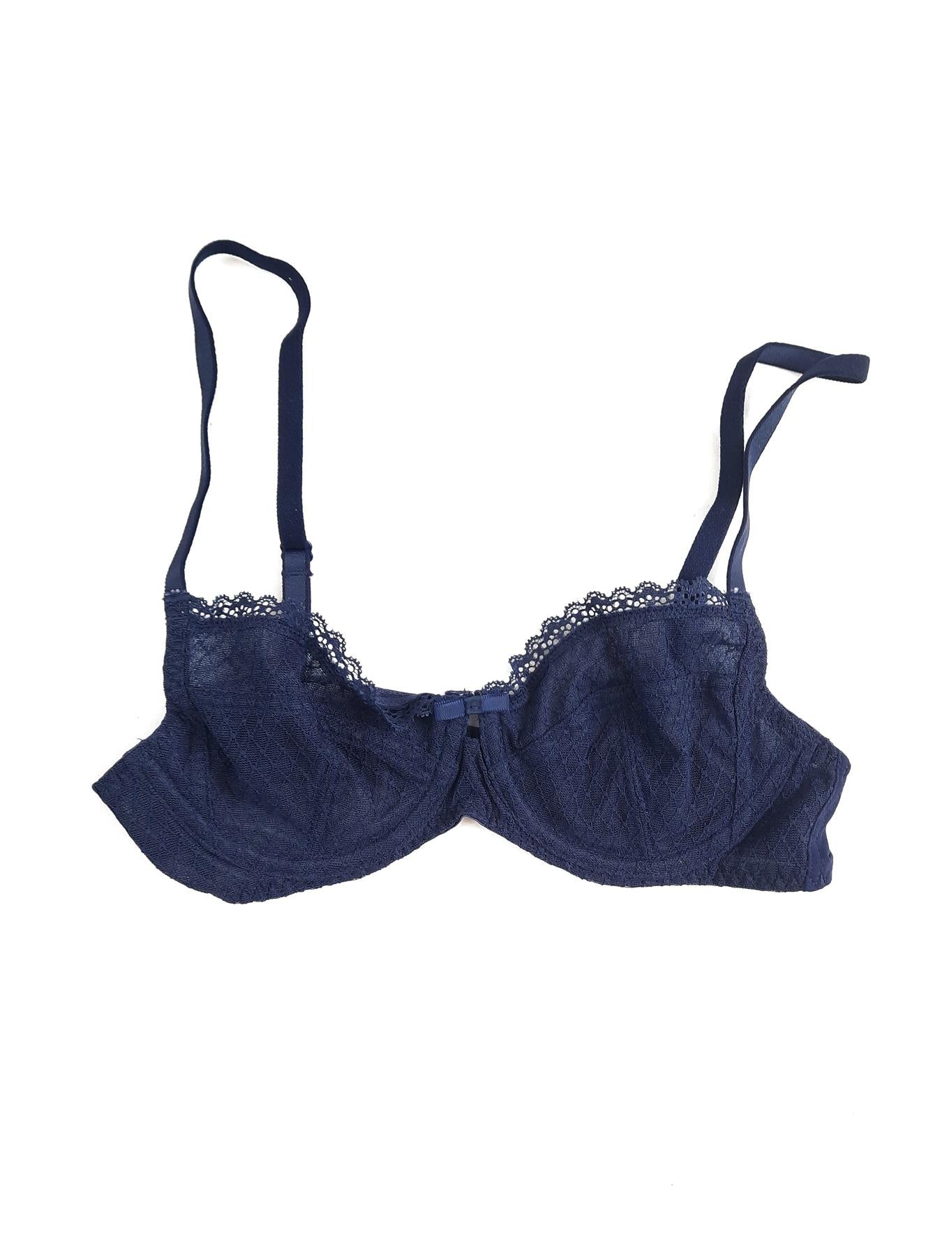 Ex Chainstore Lace Bra Underwired Non-Padded Navy High Street Brand New