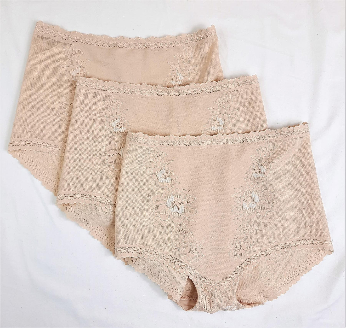 3pk Shaping Knickers Light Control Full Brief Rose Pattern Lace Multipack New
