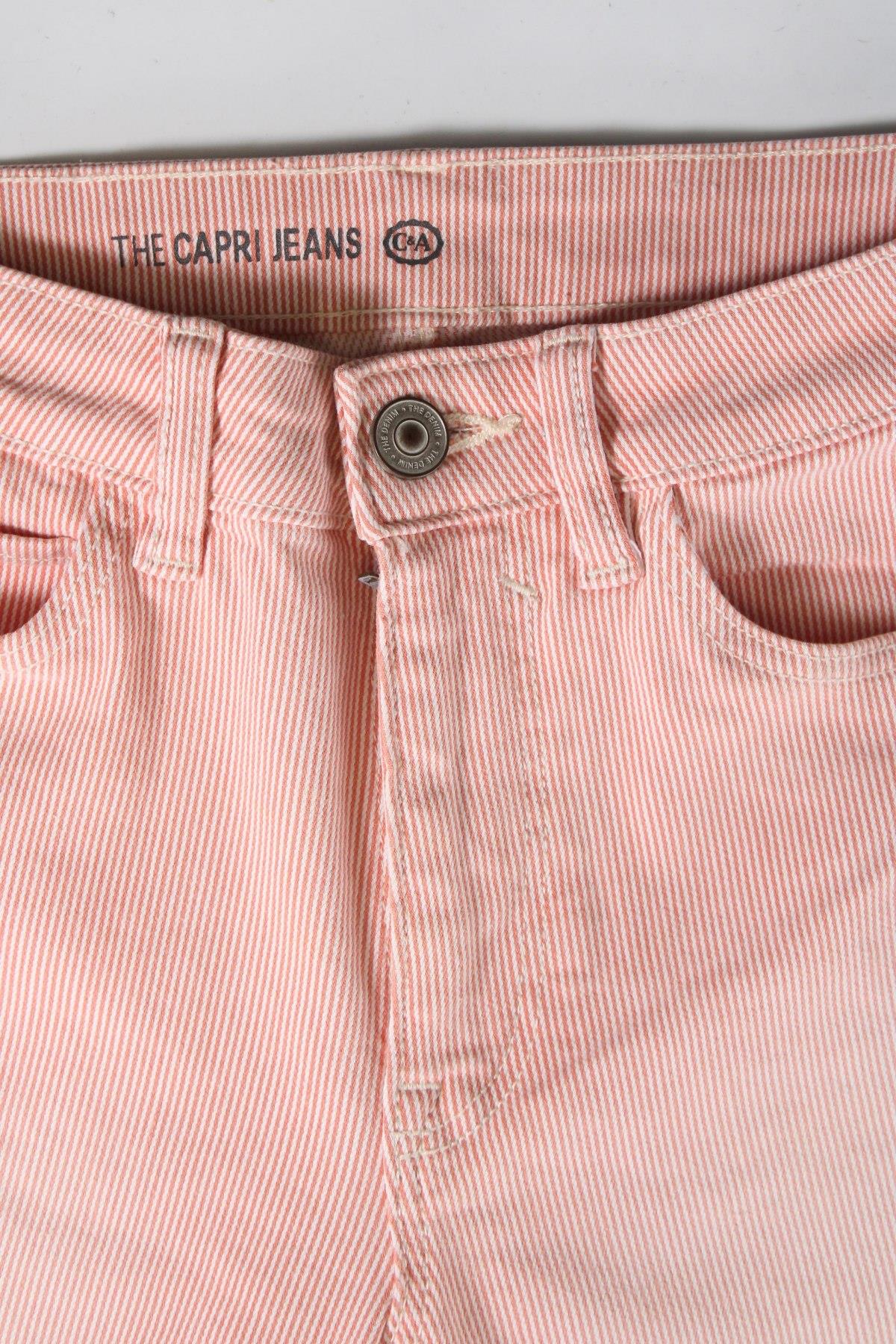 C&A Women's Capri Jeans Cotton Pink & White Stripe Stretch Denim Trousers New