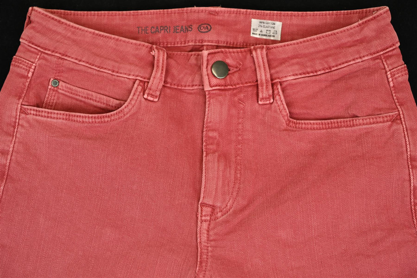C&A Women's Capri Jeans Cotton Red Maroon Stretch Denim Trousers Brand New