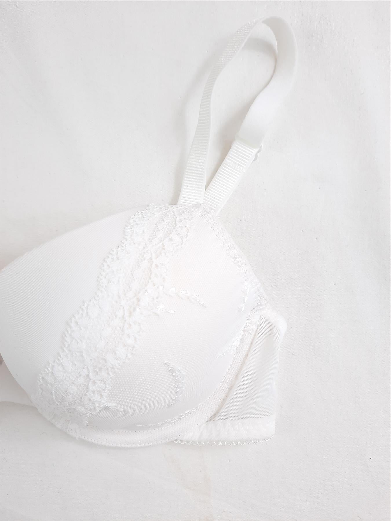 M S Underwired Bra Lightly Padded Lace Overlay Comfort White Shop Soiled New