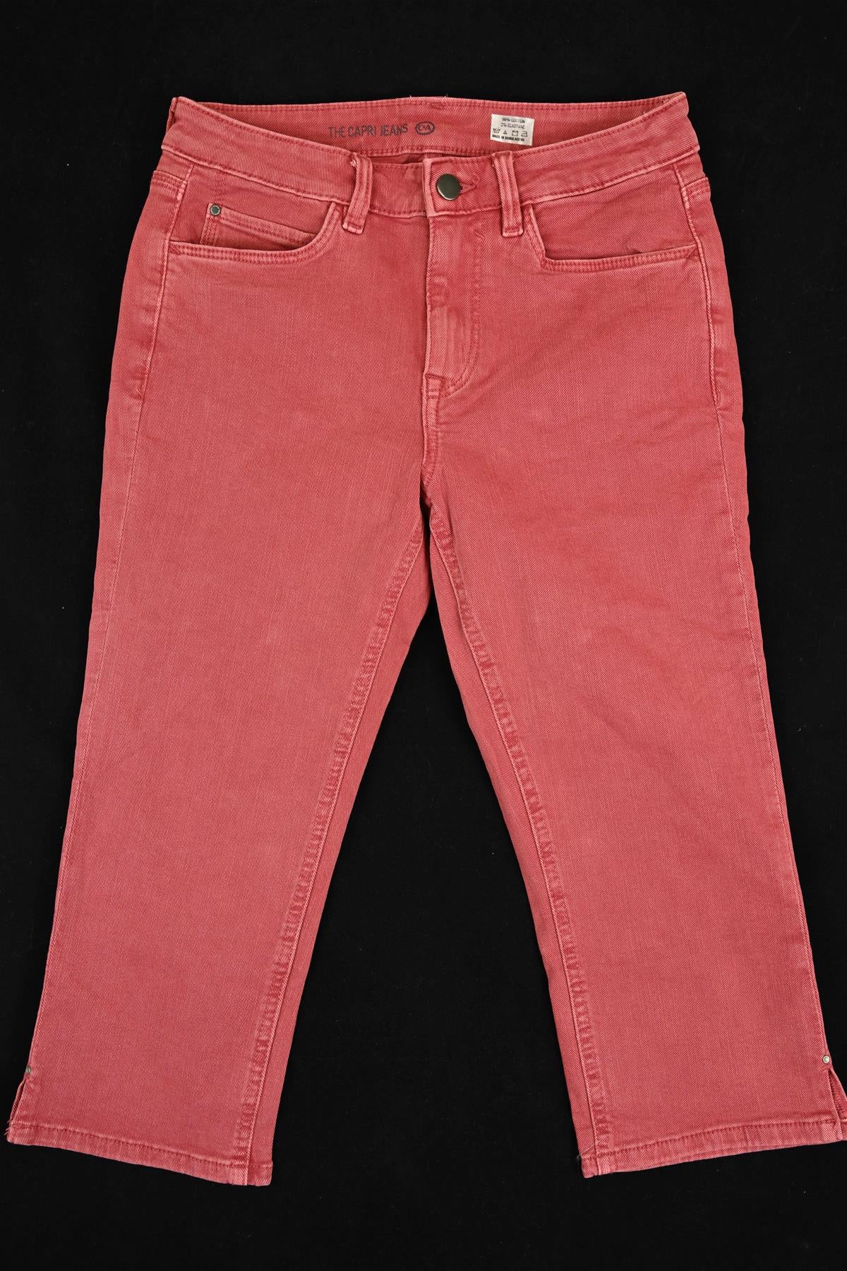 C&A Women's Capri Jeans Cotton Red Maroon Stretch Denim Trousers Brand New
