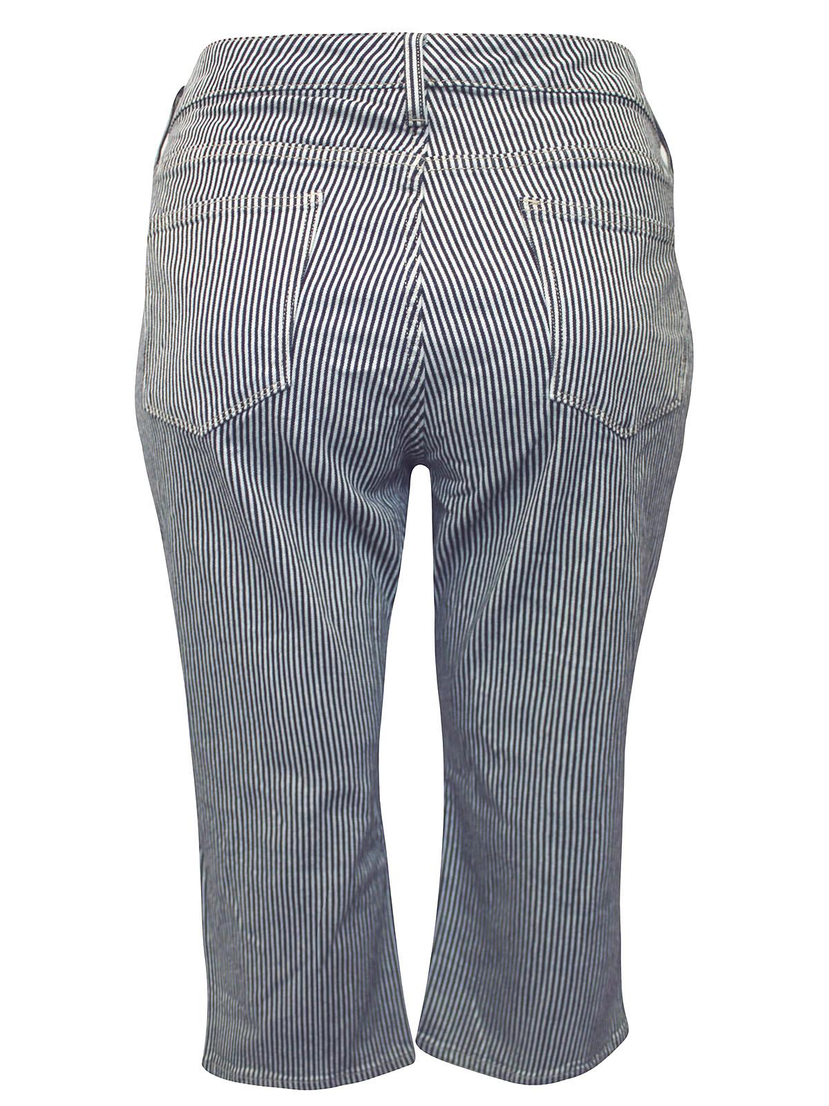 Women's Capri Jeans Cropped Plus Size Black & White Stripe Summer Trousers 18-26