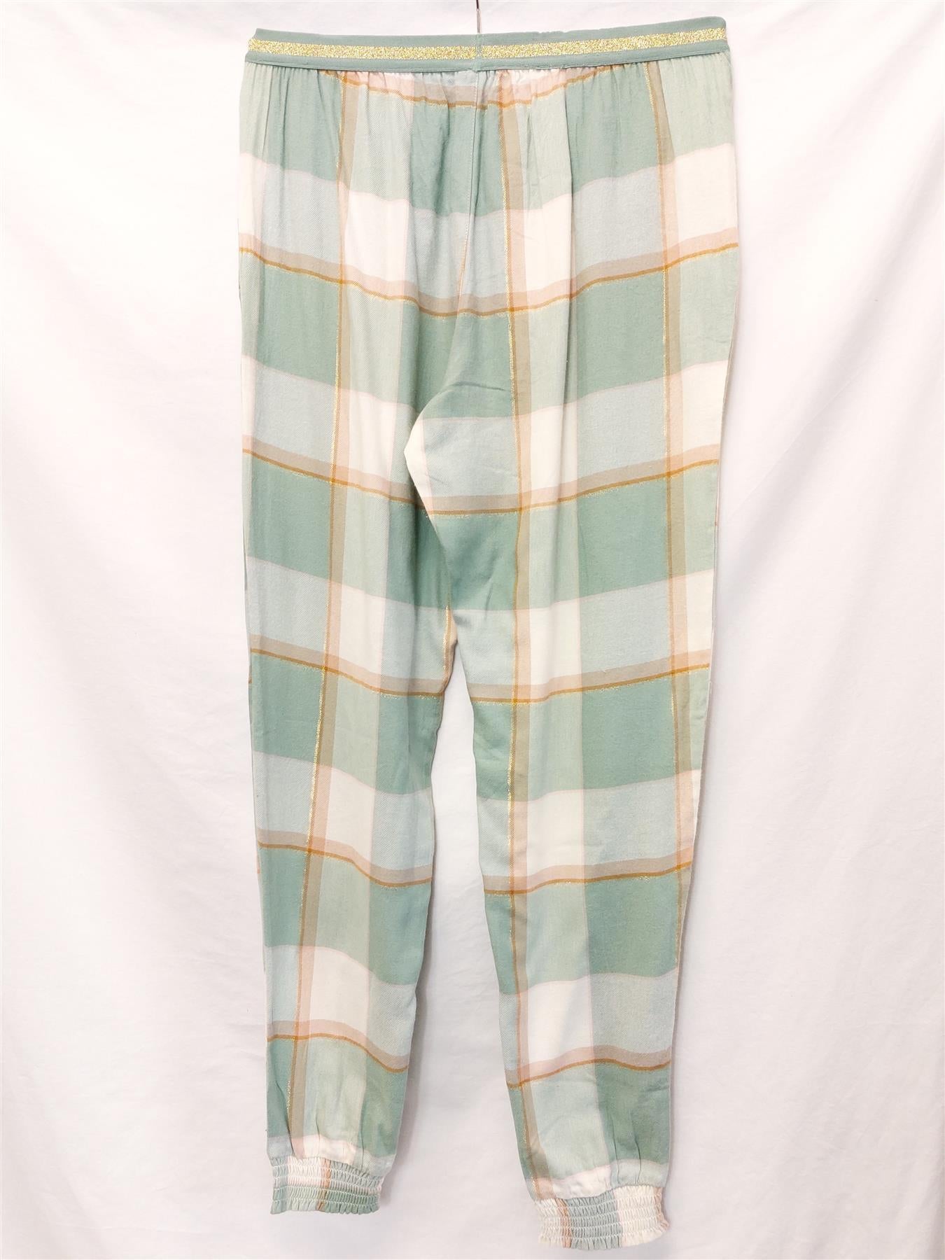 Women's Pyjama Bottoms Soft Comfy Relaxed Fit Sparkly Gold Green Check PJ Pants