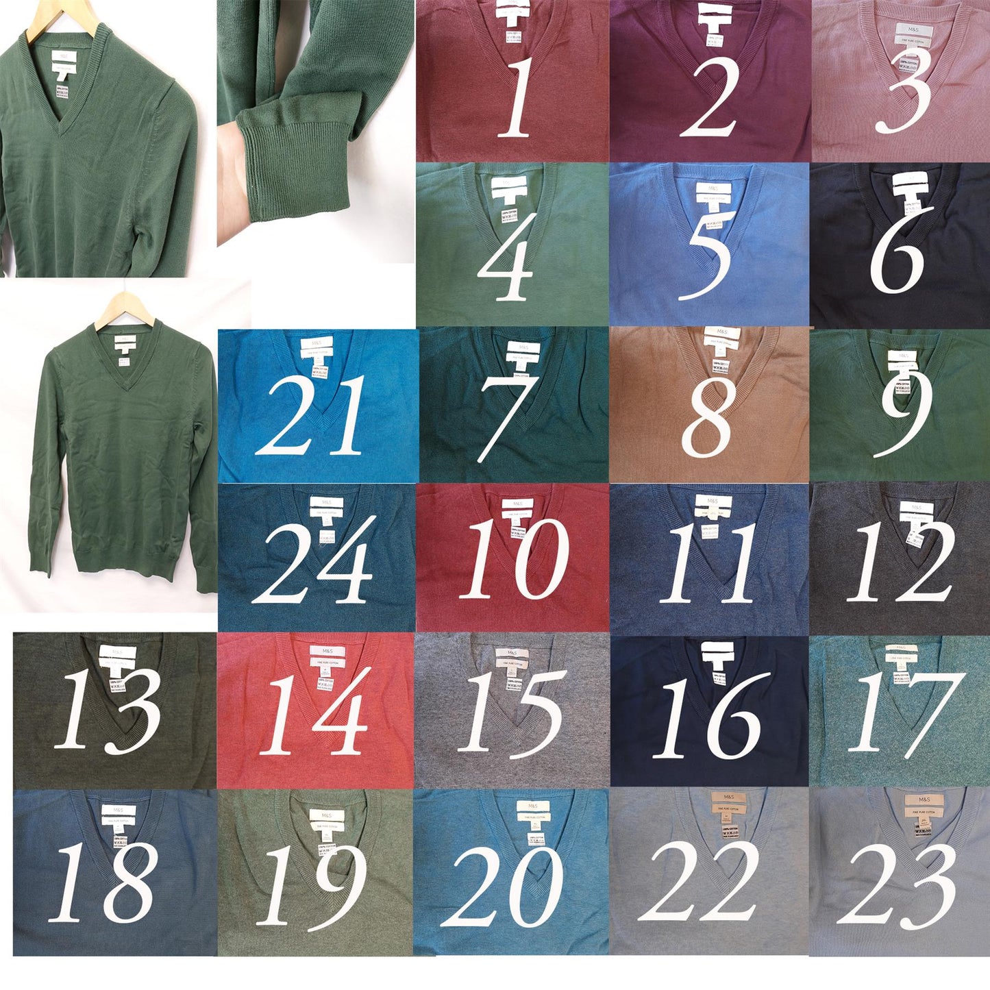 Men's V-Neck Jumpers Pure Cotton Brand New Multiple Colours Available