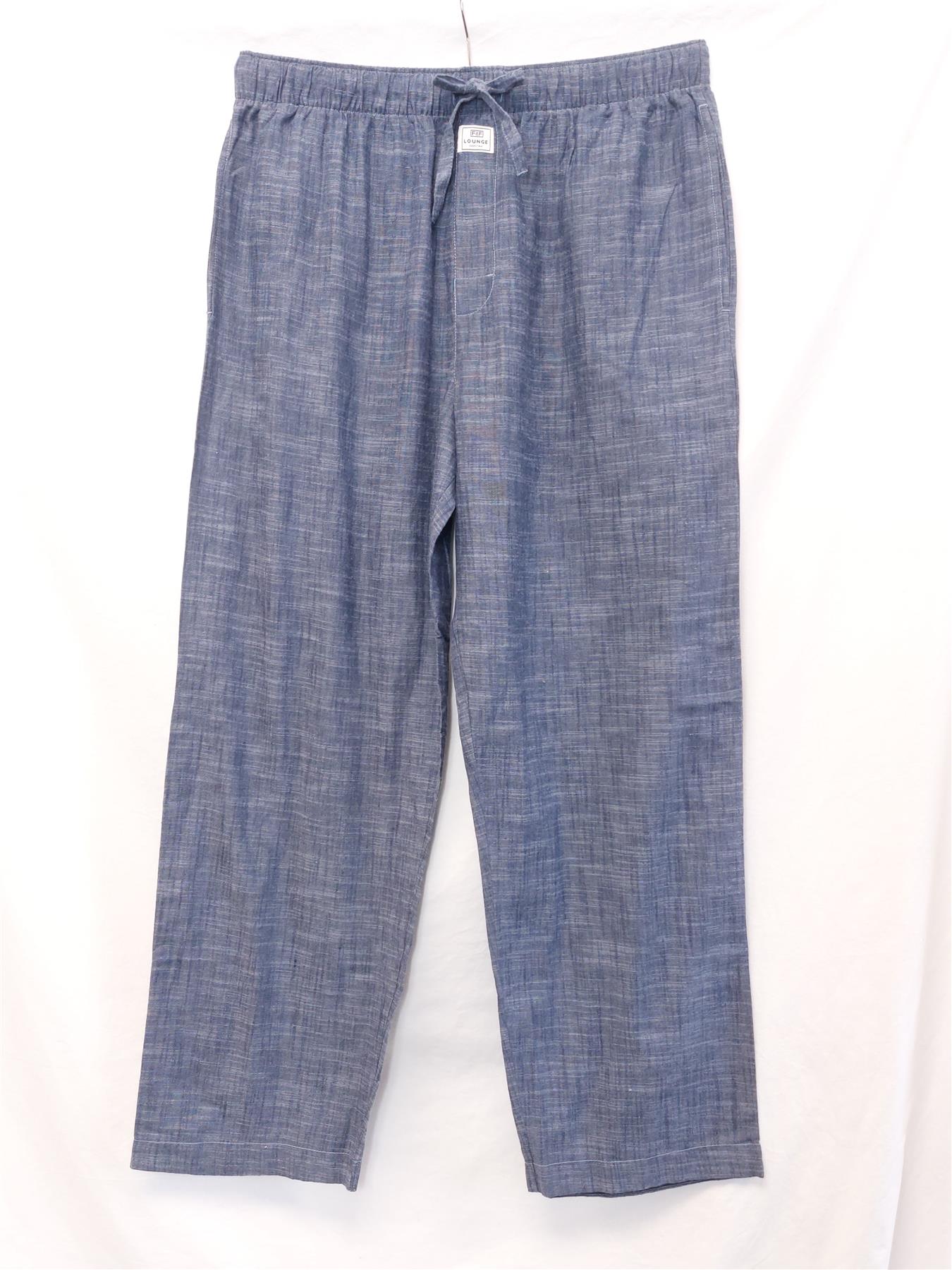 Men's Cotton Pyjama Bottoms F&F Lounge Essentials Comfy PJ Pants Blue Denim-Look