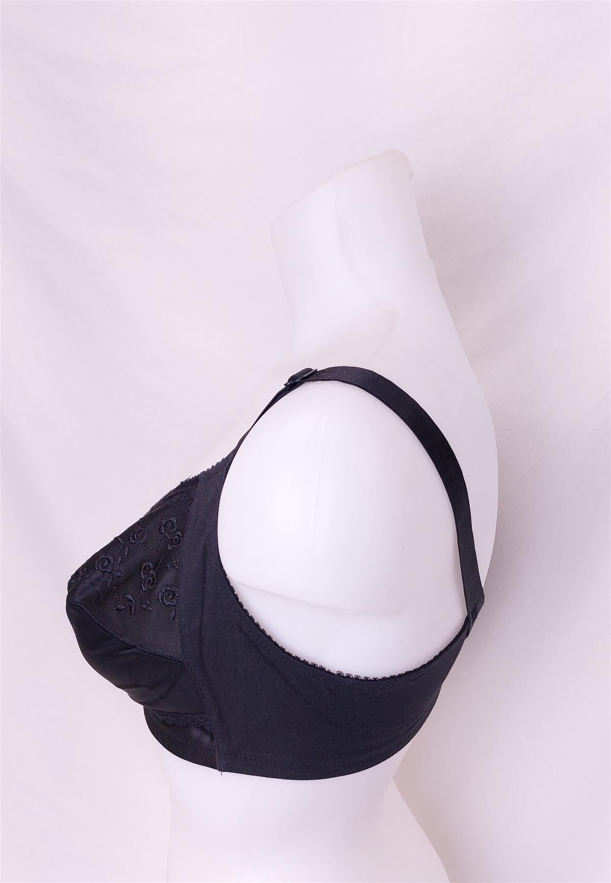 F&F Embroidered Comfort Bra Non-Wired Unpadded Black Floral Total Support