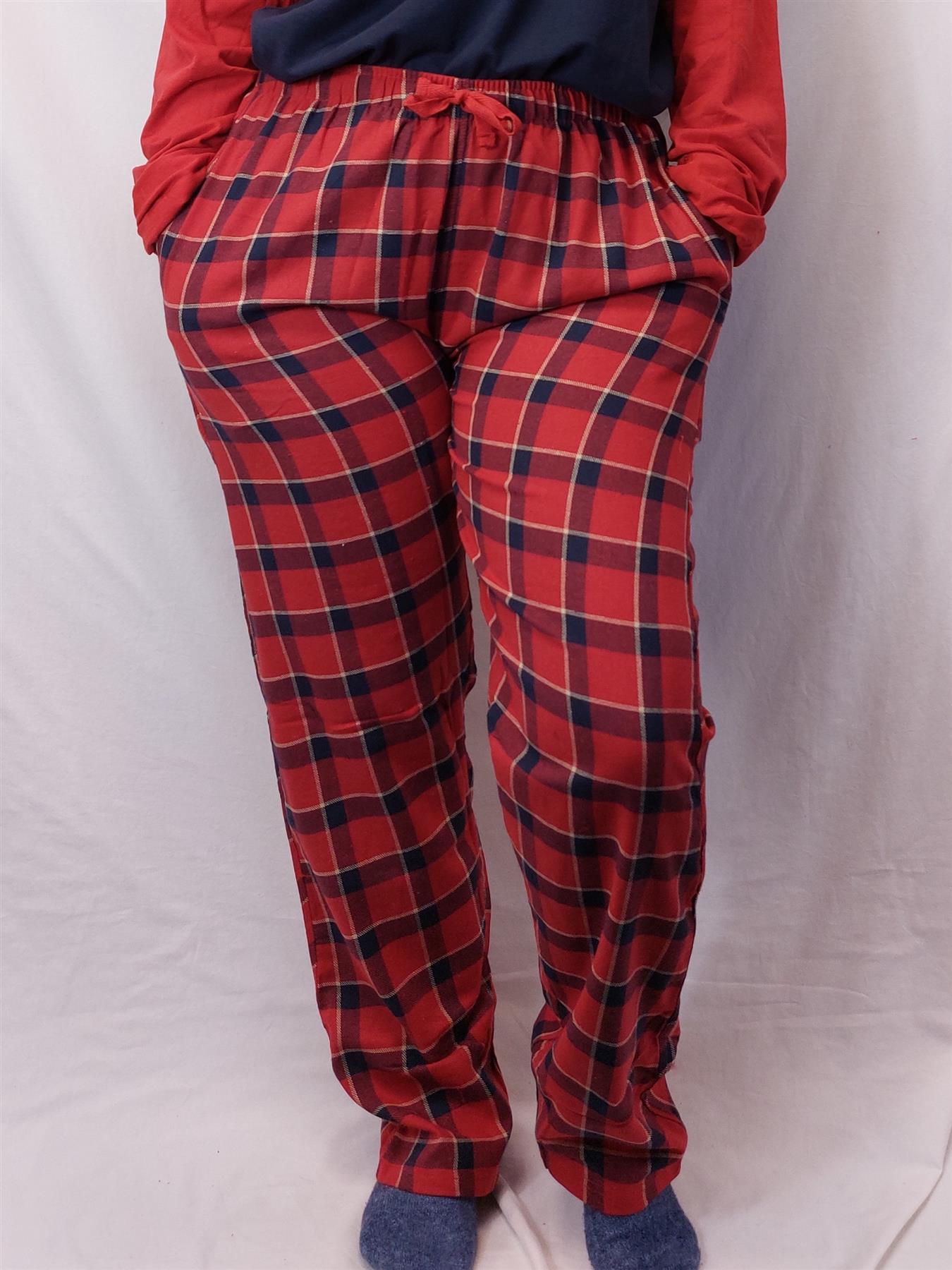 Women's Cotton Pyjama Bottoms Soft Warm Comfy Red Navy Check Valentines PJ Pants