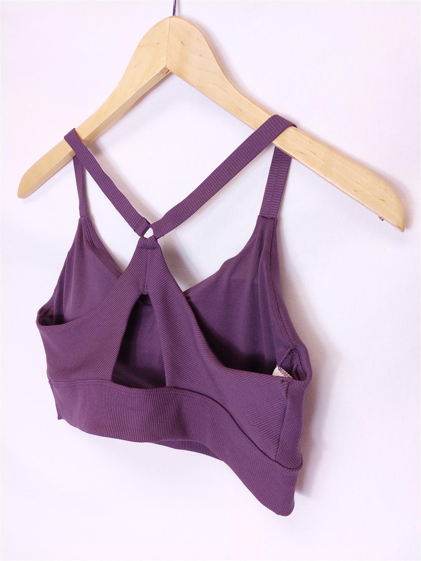 Zobha Ribbed Sports Bra Yoga Top Non-Wired Lightly Padded Racerback Plum Purple