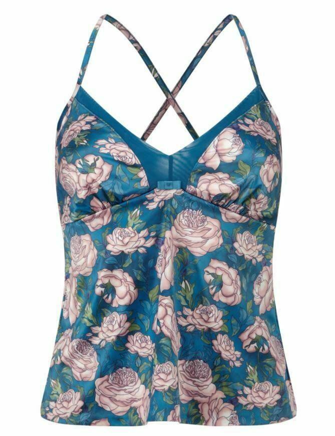 Gossard Japanese Rose Camisole Top Teal Print 11611 New Womens Lingerie