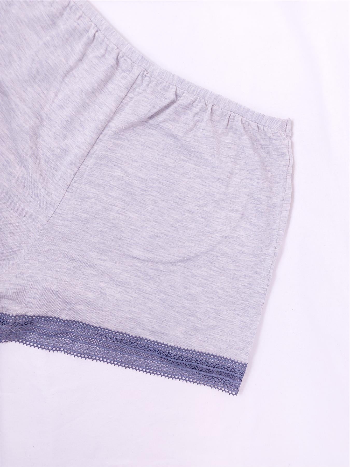 Women's Pyjama Bottoms Shorts Loungewear Soft Comfy Stretch Lace Trim Grey Blue