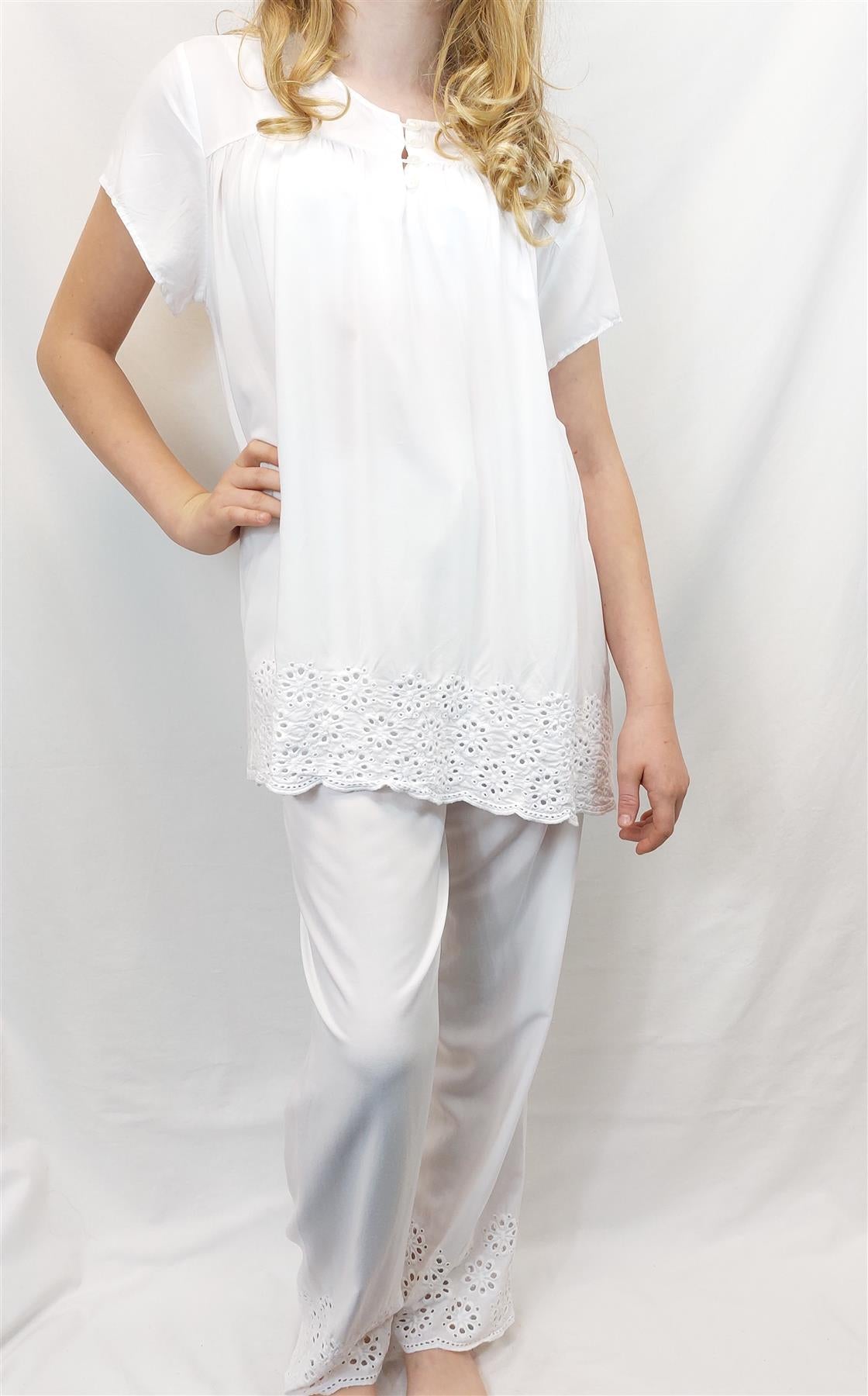 Minijammies Girls' Pyjama Set AOE White Soft Woven Pure Modal Kids' PJs