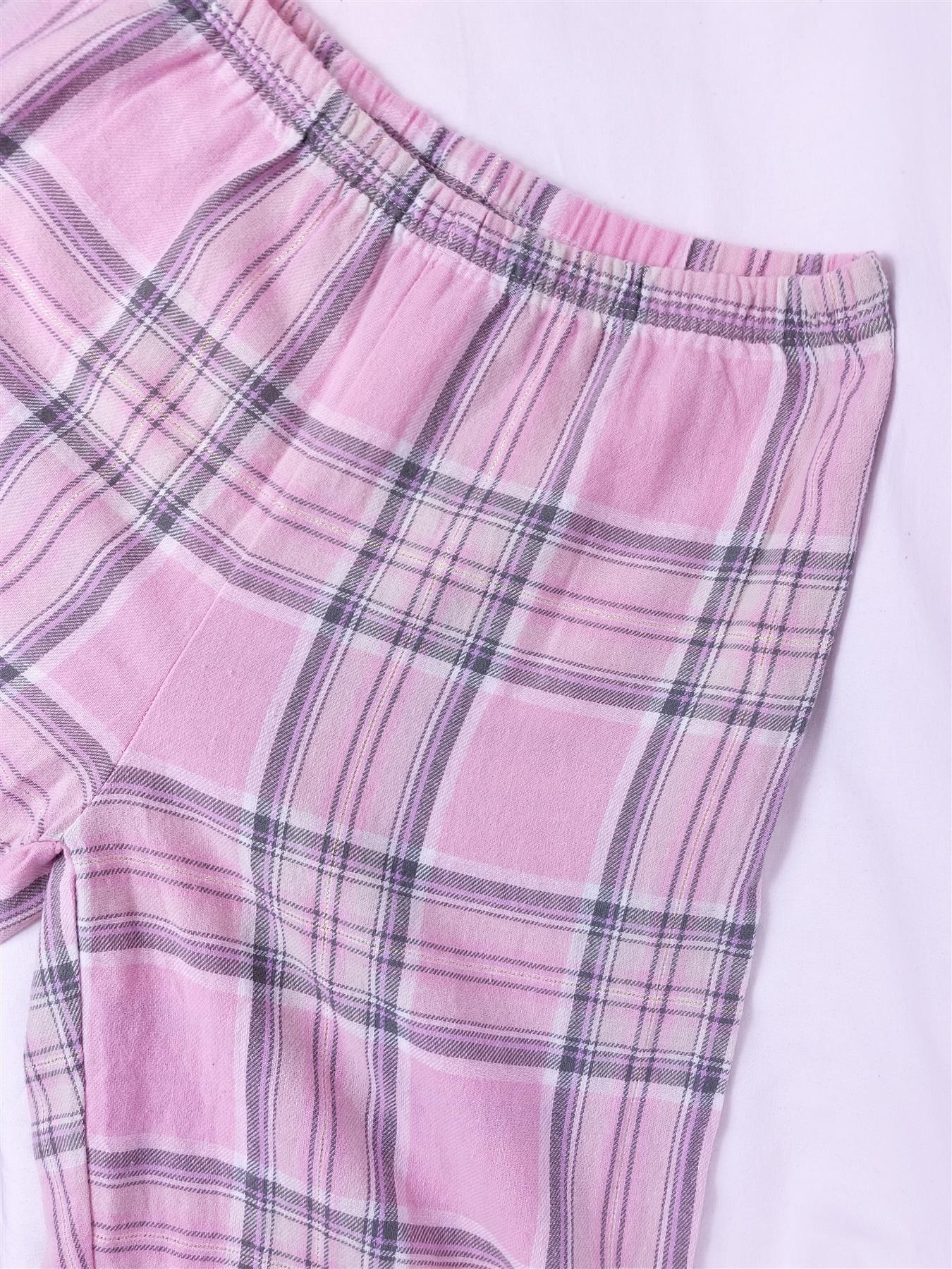 Women's Cotton Pyjama Bottoms Pink Check Sparkly Thread Soft Comfy PJ Pants 8-24