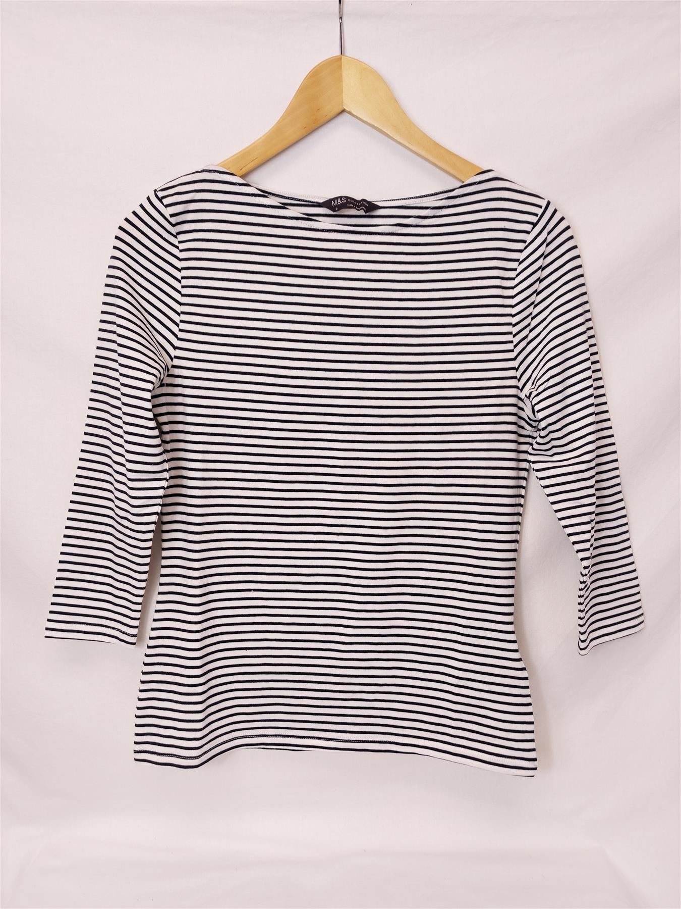 Women's Cotton Top 3/4 Sleeve Stretch Stripe T-Shirt Soft Cool High Street Store