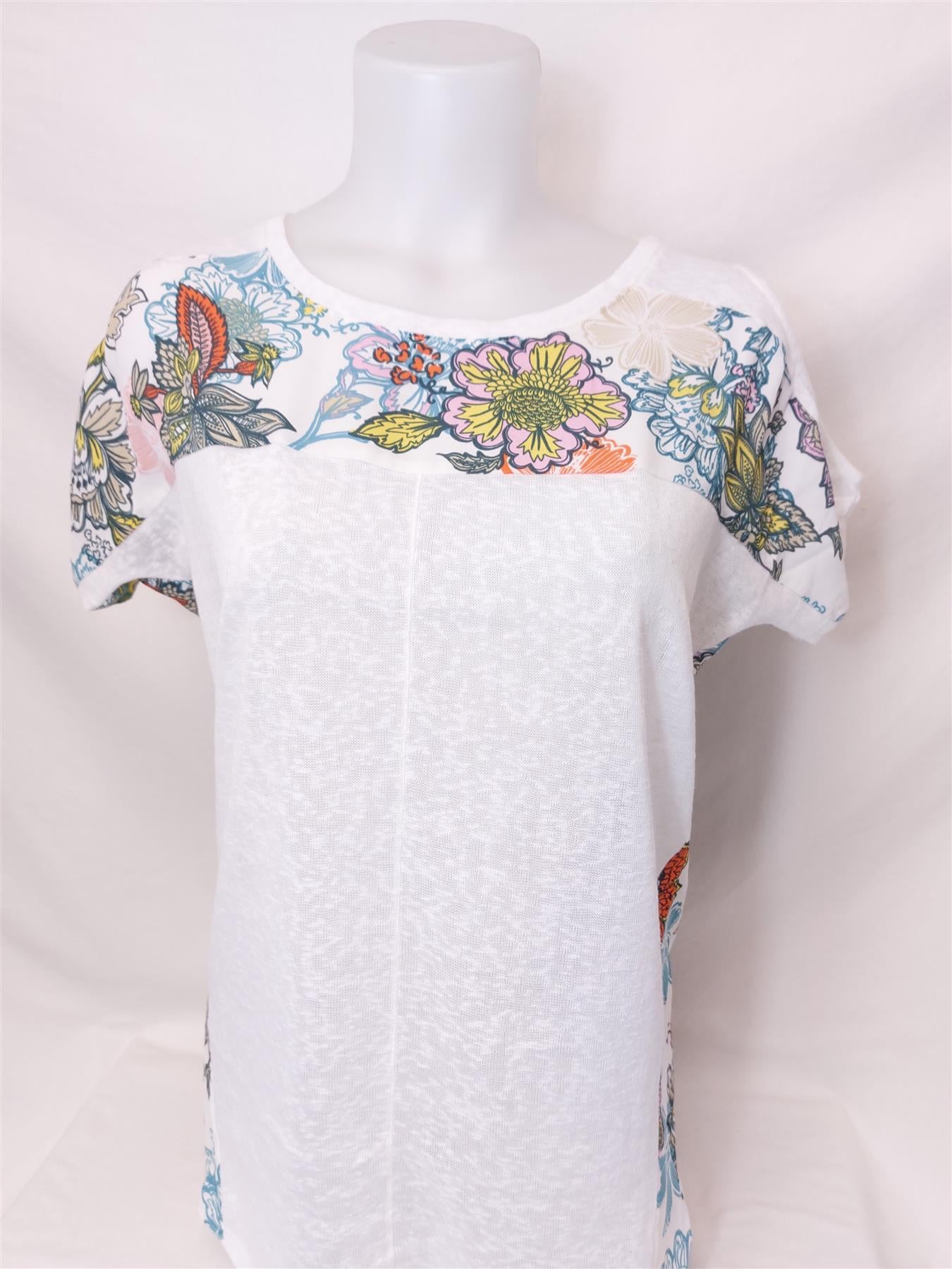 Women's Short Sleeve Top White Floral Mesh Light Petite High Street Brand New