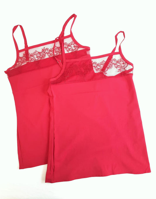 2pk Camisoles Vest Lace Tops Skinny Soft Support High Street Multipack Red New