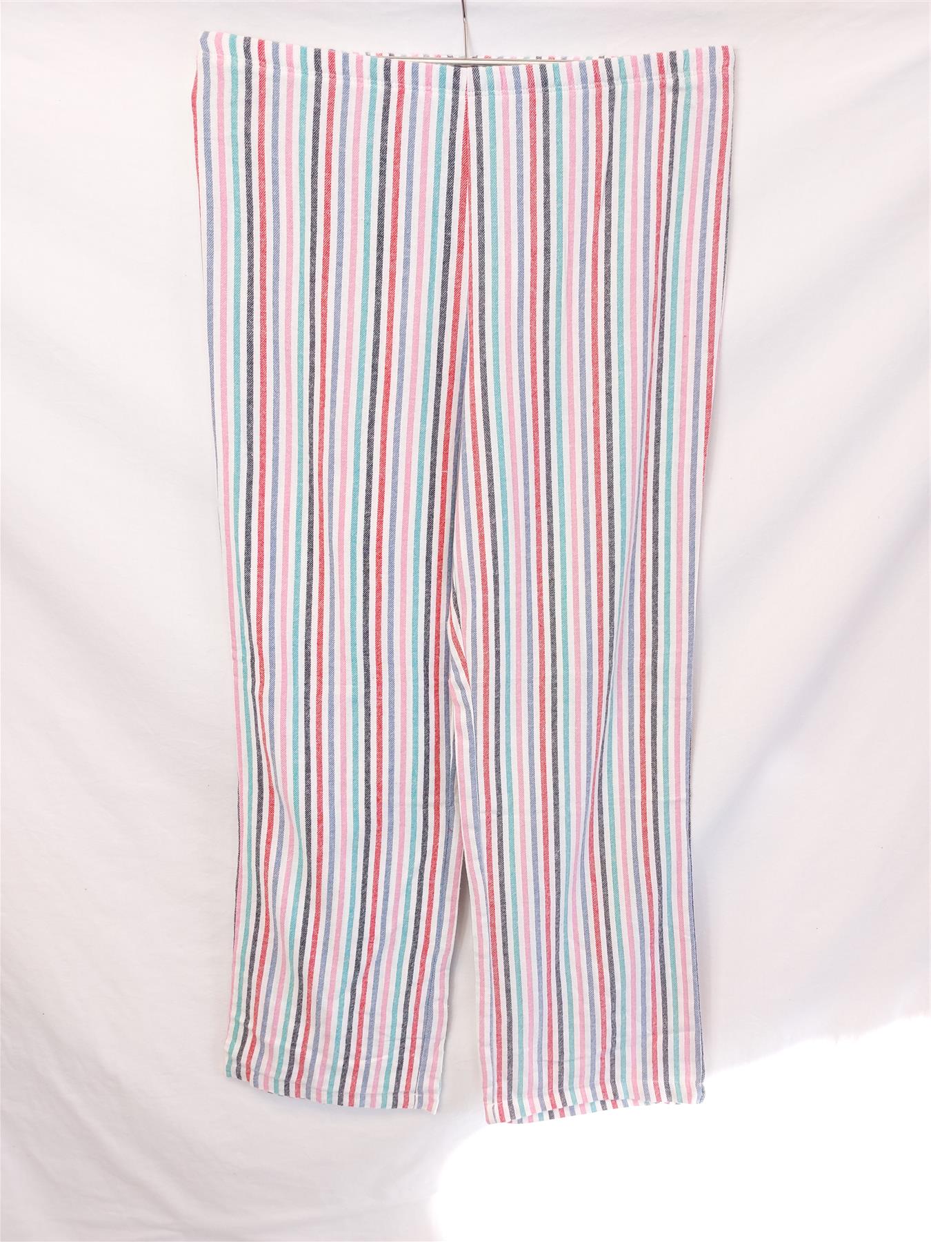 Women's Pure Cotton Pyjama Bottoms Multicolour Stripe Retro PJ Pants Brand New