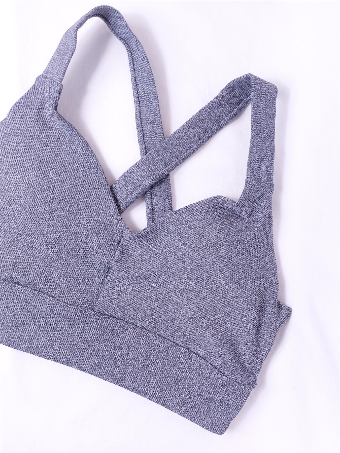 Freely Academy Yoga Top Sports Bra Non-Wired Lightly Padded Crossback Ribbed Gym
