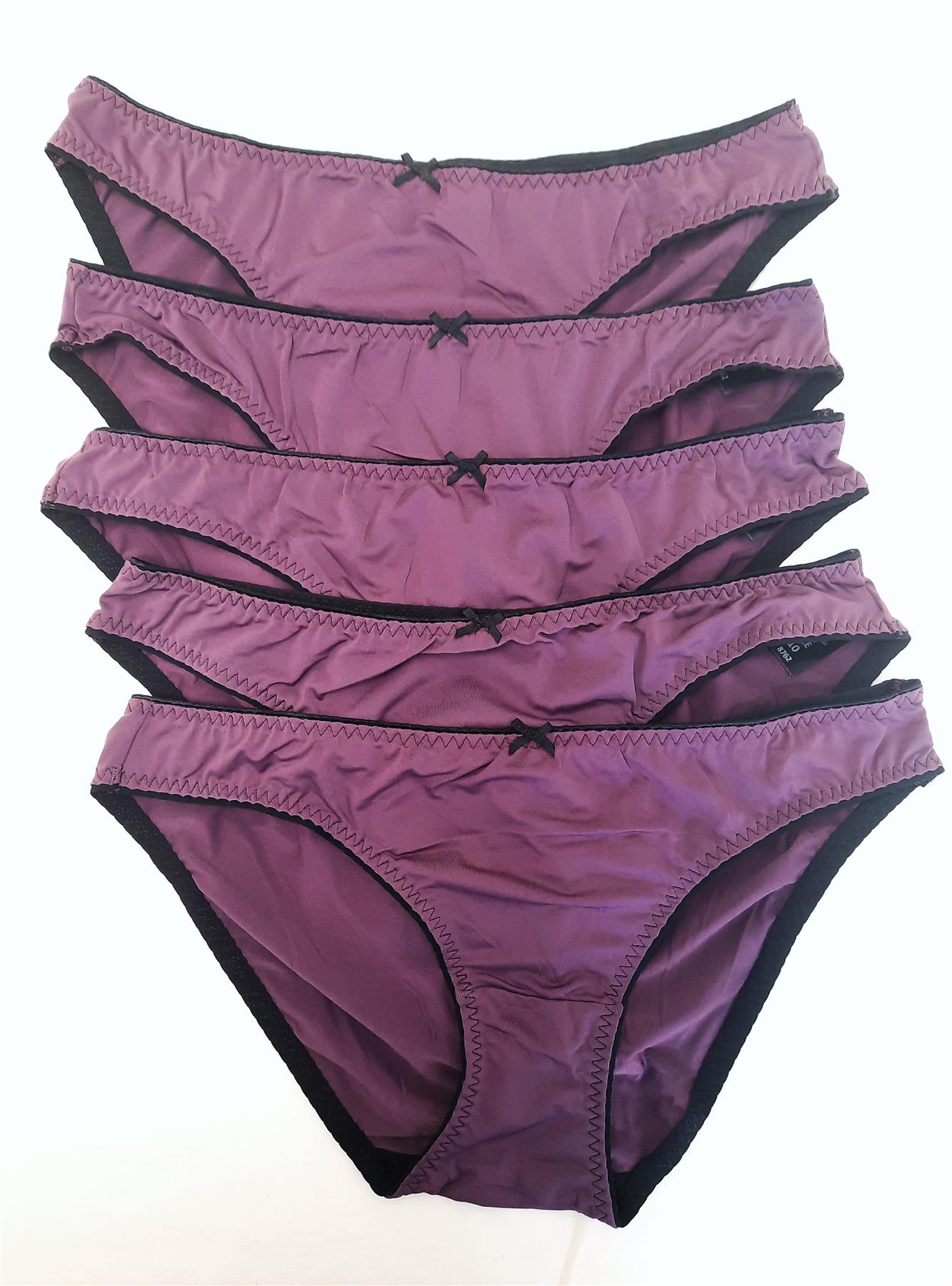 5x Women's Full Brief Knickers Multipack Size 10-12 Plum Purple High Street New