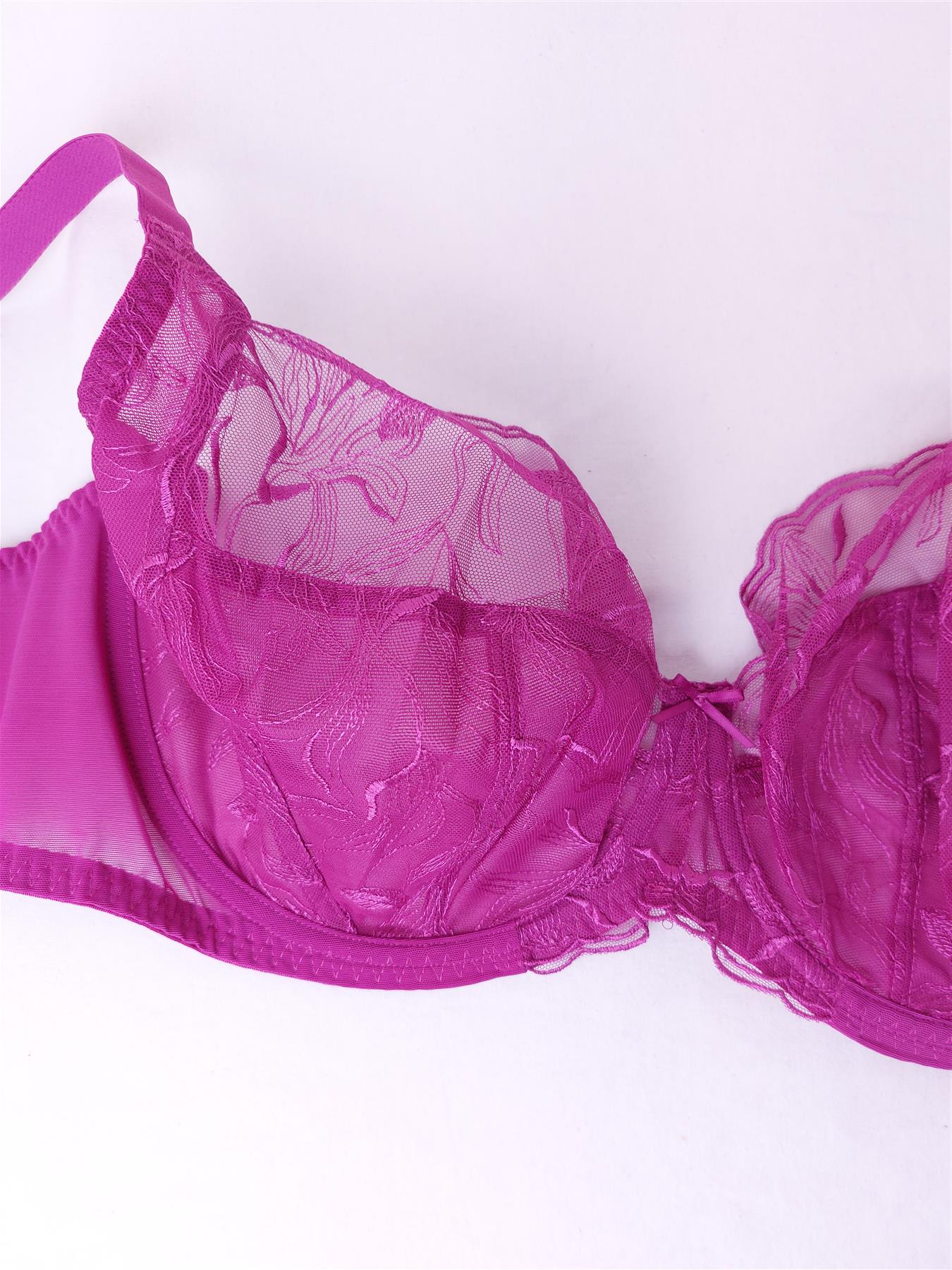 George Underwired Lace Bra Embroidered Non-Padded Wild Aster Cerise Purple 42E