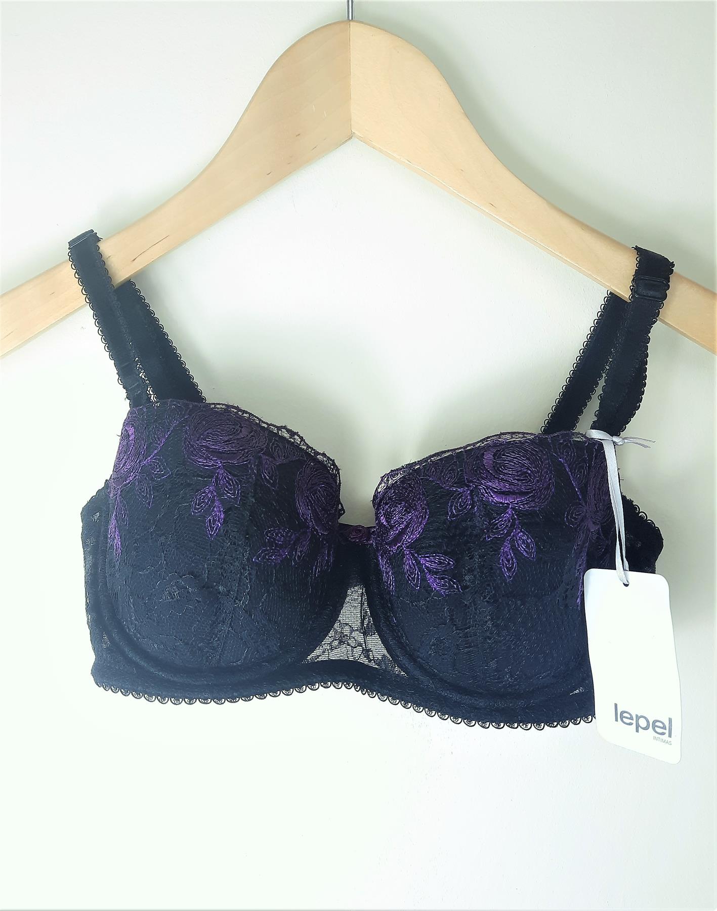 30C Bra Underwired Multiway Padded Strapless Embroidered Lepel Balcony Black New