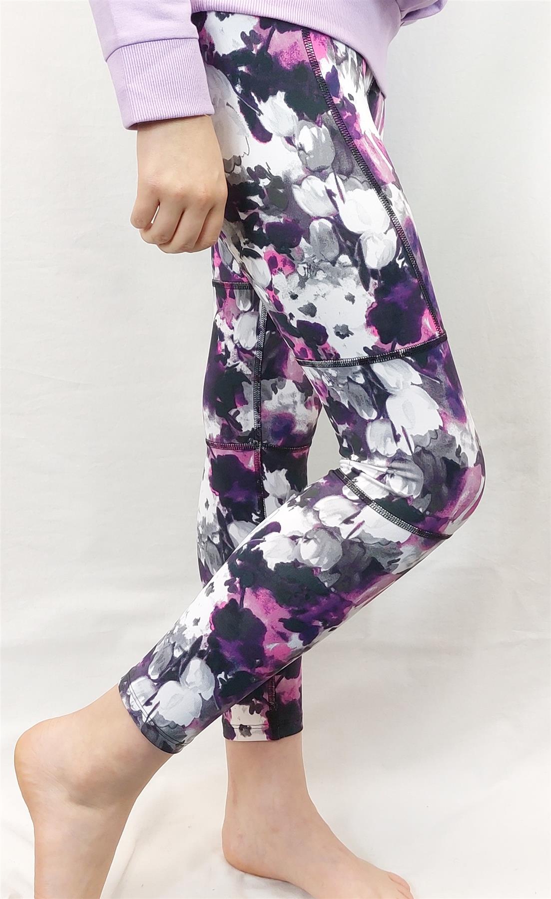 Girls' Purple Flower Leggings Sport Summer Party Stretch Chainstore Brand New