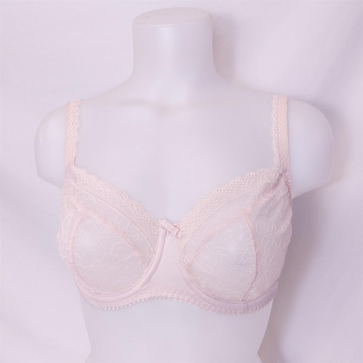 Sheer Lace Bra Underwired Non-Padded Floral Embroider Full Cup Pink 32DD-40C