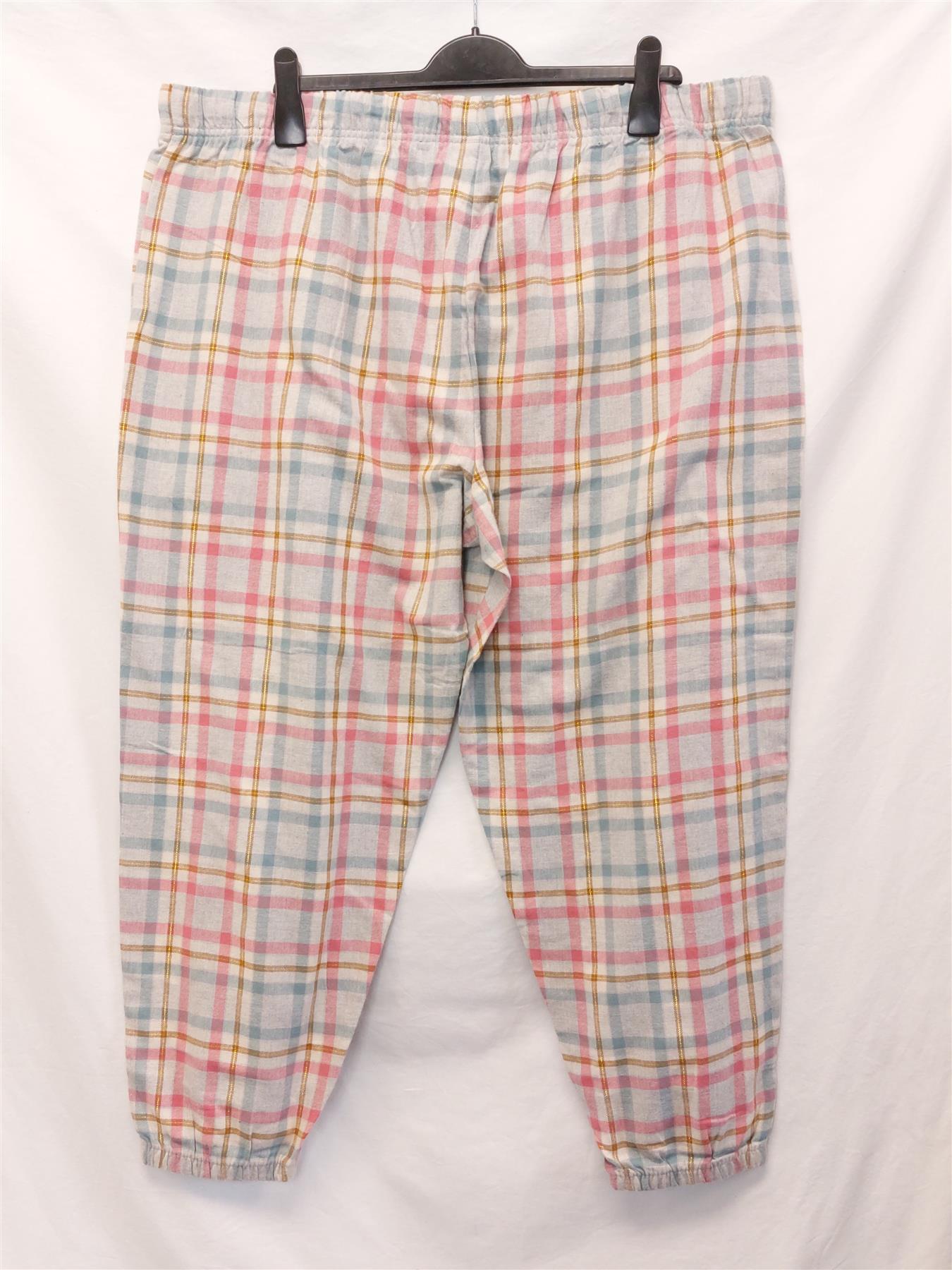 Women's Pyjama Bottoms Cotton Check Printed Cuffed Comfy Warm Size 22 Pink