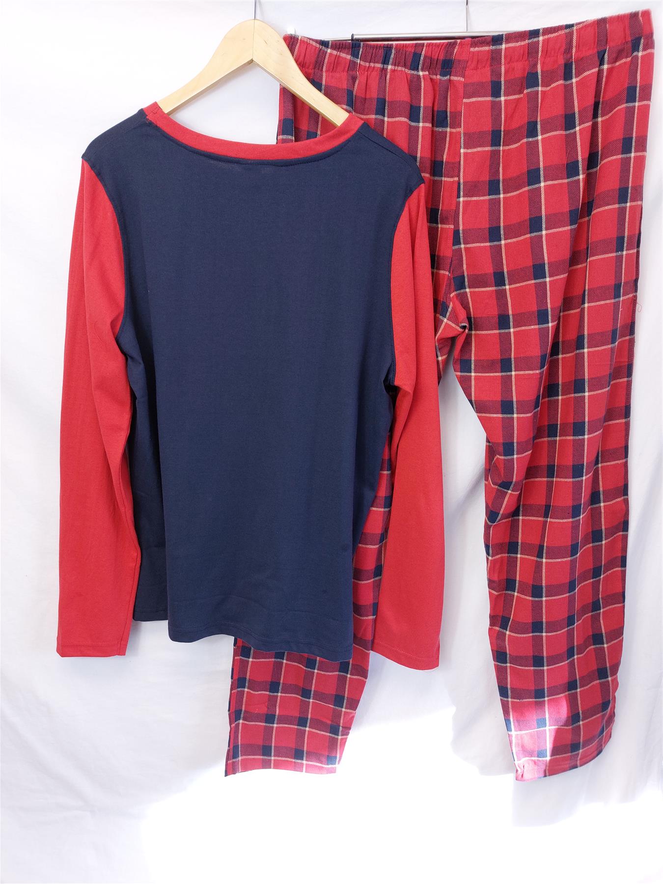 Men's Pyjama Set Cotton Rich Comfy Warm PJs Sleepwear Tartan Check Red Navy New