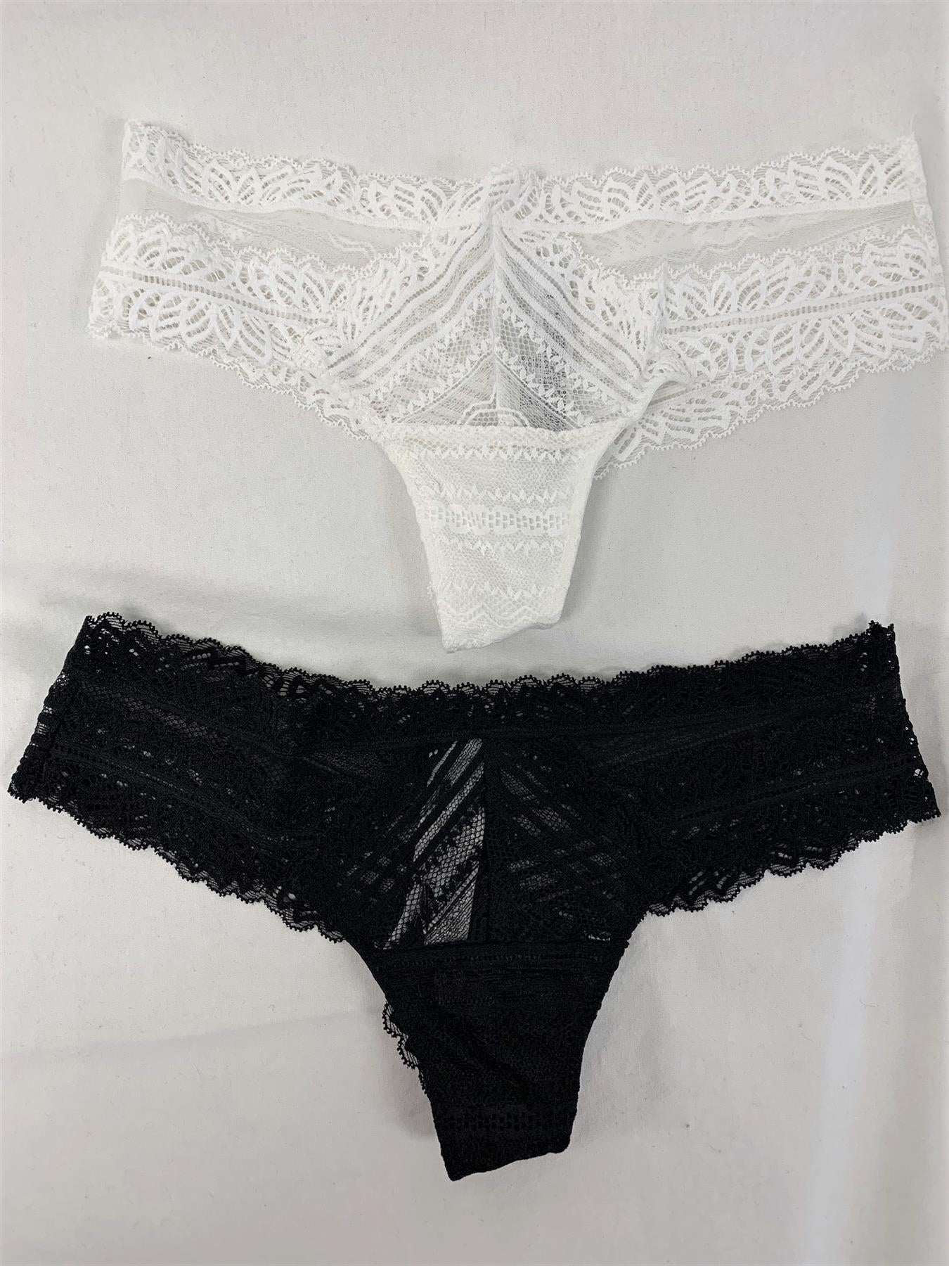 2-Pack Lace Thong Knickers Cotton-Lined Gusset Low Rise New Women's Lingerie