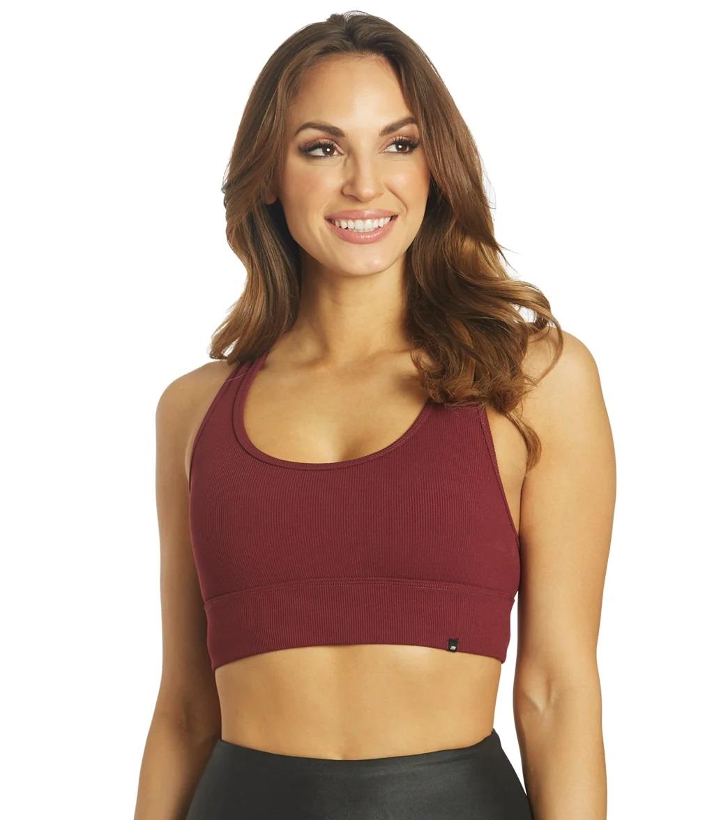 Marika Ribbed Sports Bra Gym Top Crop Crossback Non-Wired Removable Padding Yoga