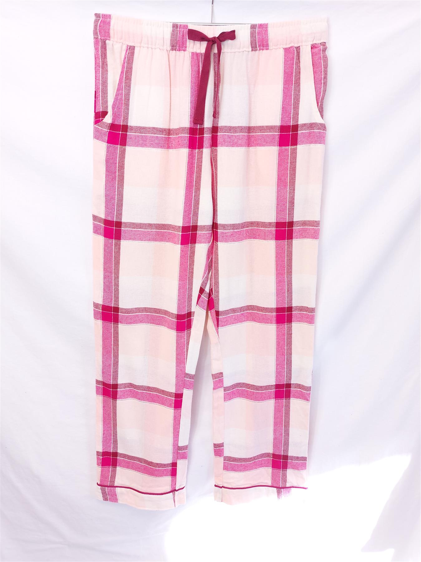 Women's Pure Cotton Pyjama Bottoms Peach Pink Check Sparkle New