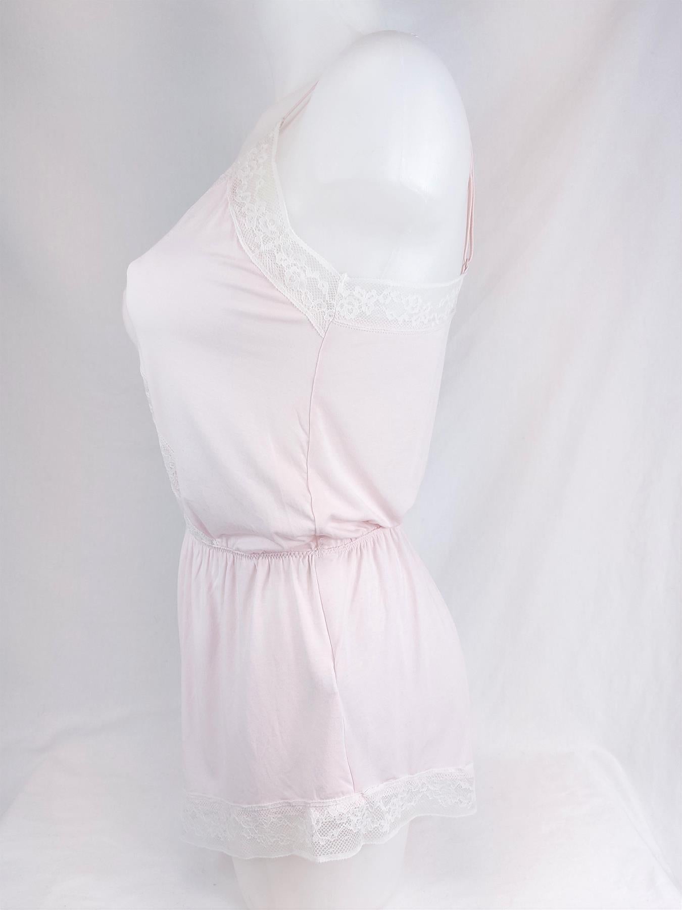 Women's Supersoft Teddy Body Playsuit Pyjama Sleepwear Lace Trim Pale Pink