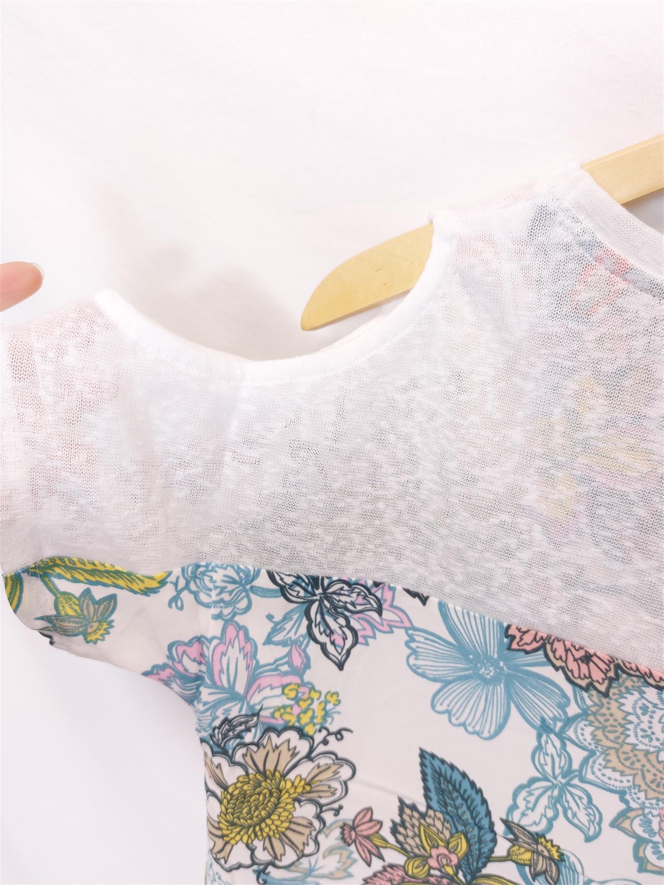 Women's Short Sleeve Top White Floral Mesh Light Petite High Street Brand New