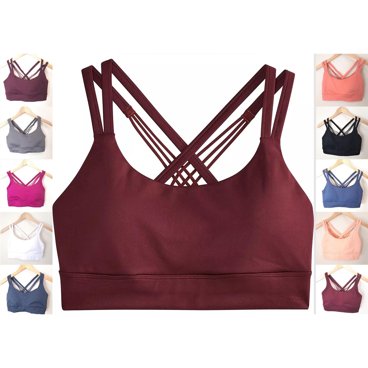 Sports Bra Non-Wired Removable Padding Strappy Back Soft Gym Top Freely Academy