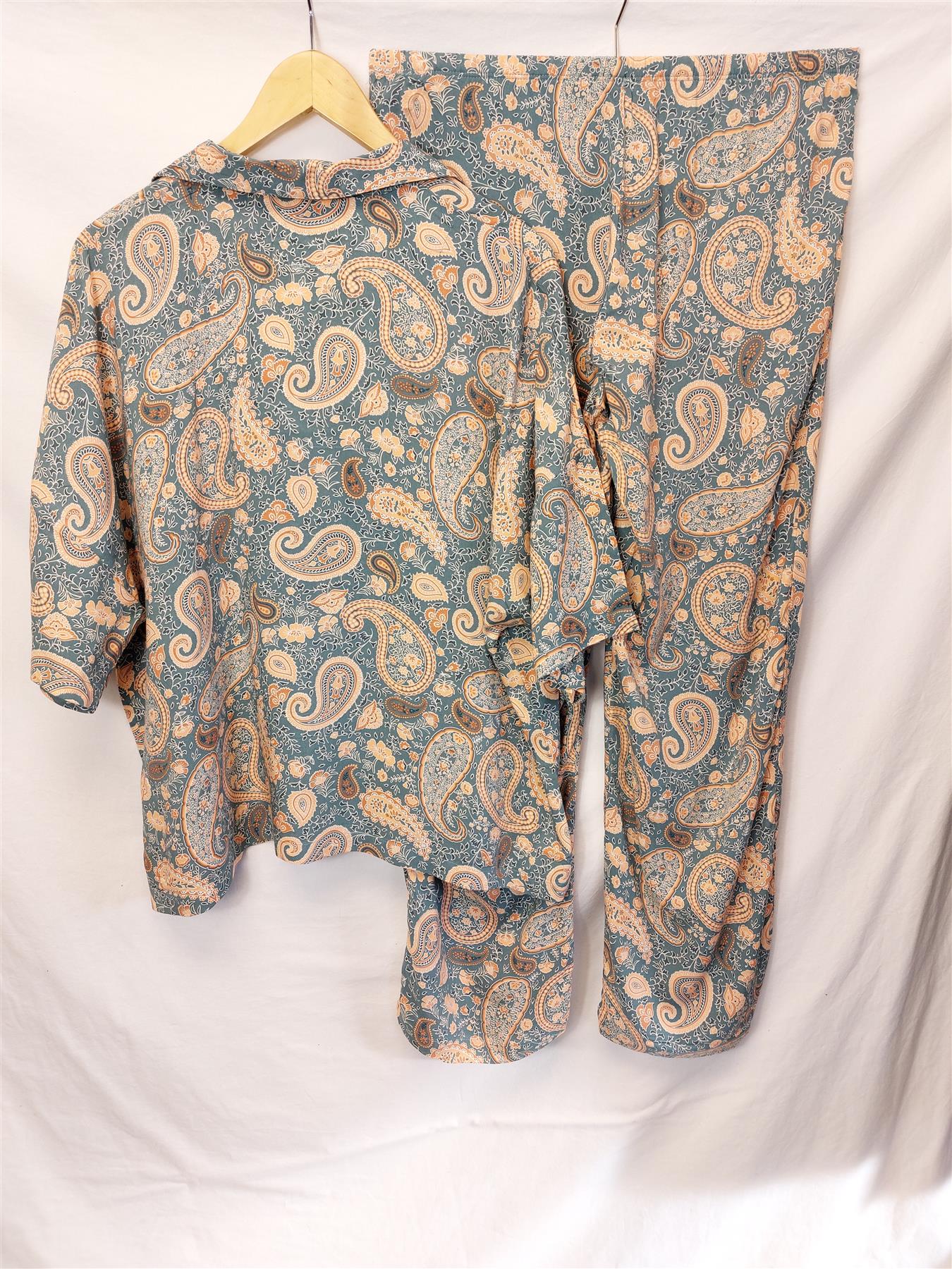 Women's Paisley Pyjama Set Top & Bottoms Short Sleeve Ex-Chainstore Brand New PJ