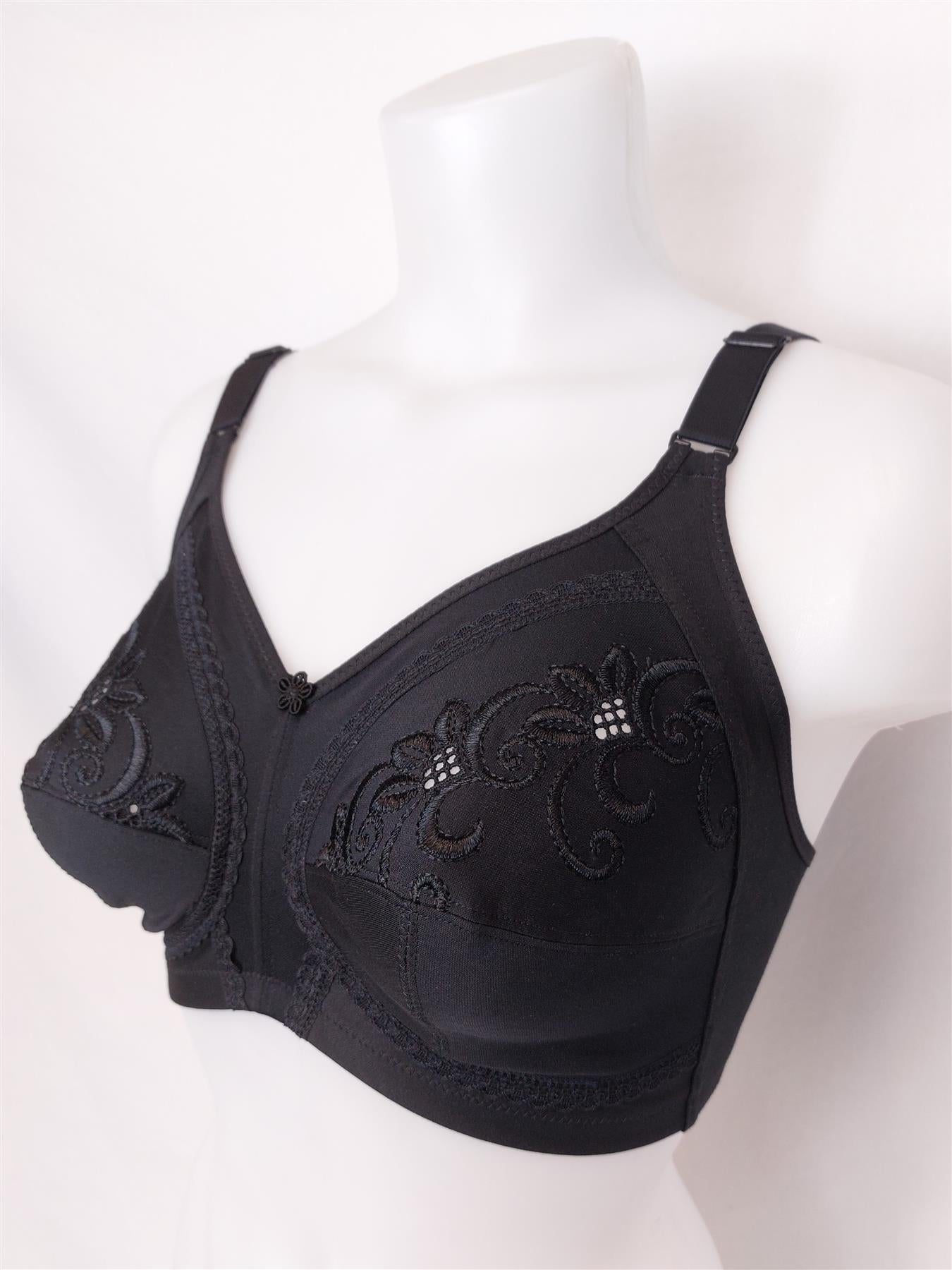 Non-Wired Support Bra Comfort Wire-Free Unpadded Embroidered Plus Size 34-46 D-K
