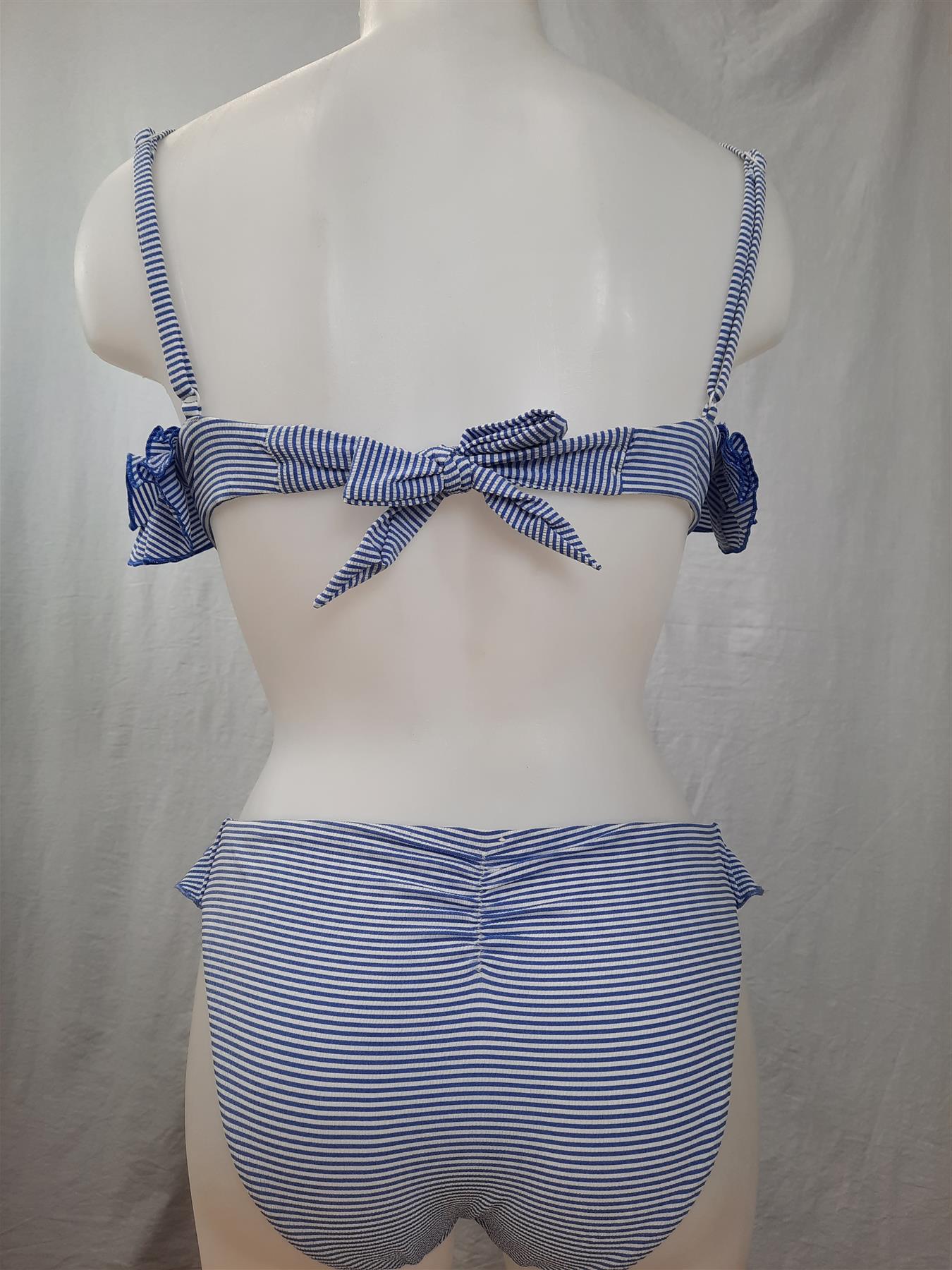 Designer Bikini Full Set Top & Bottoms Frill Stripe Non-Wired Lined Brand New