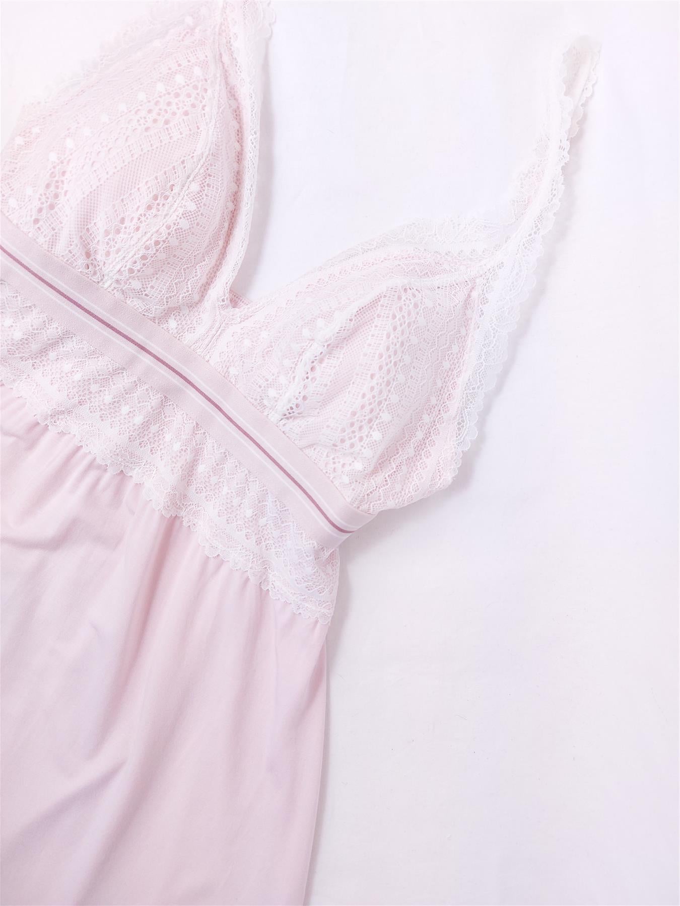 Women's Supersoft Nightdress Slip Pyjama Sleepwear Lace Trim Nightie Pale Pink