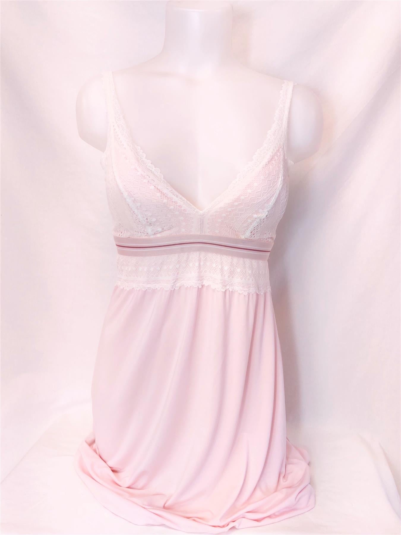Women's Supersoft Nightdress Slip Pyjama Sleepwear Lace Trim Nightie Pale Pink