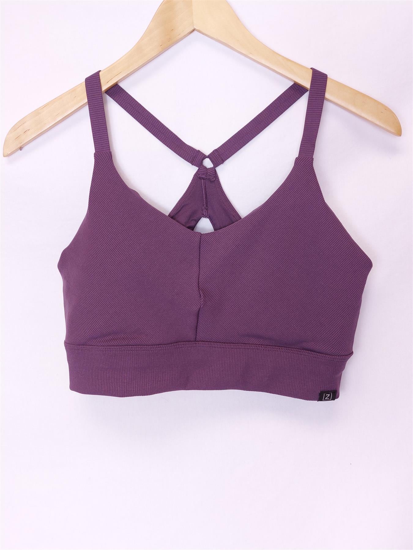 Zobha Ribbed Sports Bra Yoga Top Non-Wired Lightly Padded Racerback Plum Purple
