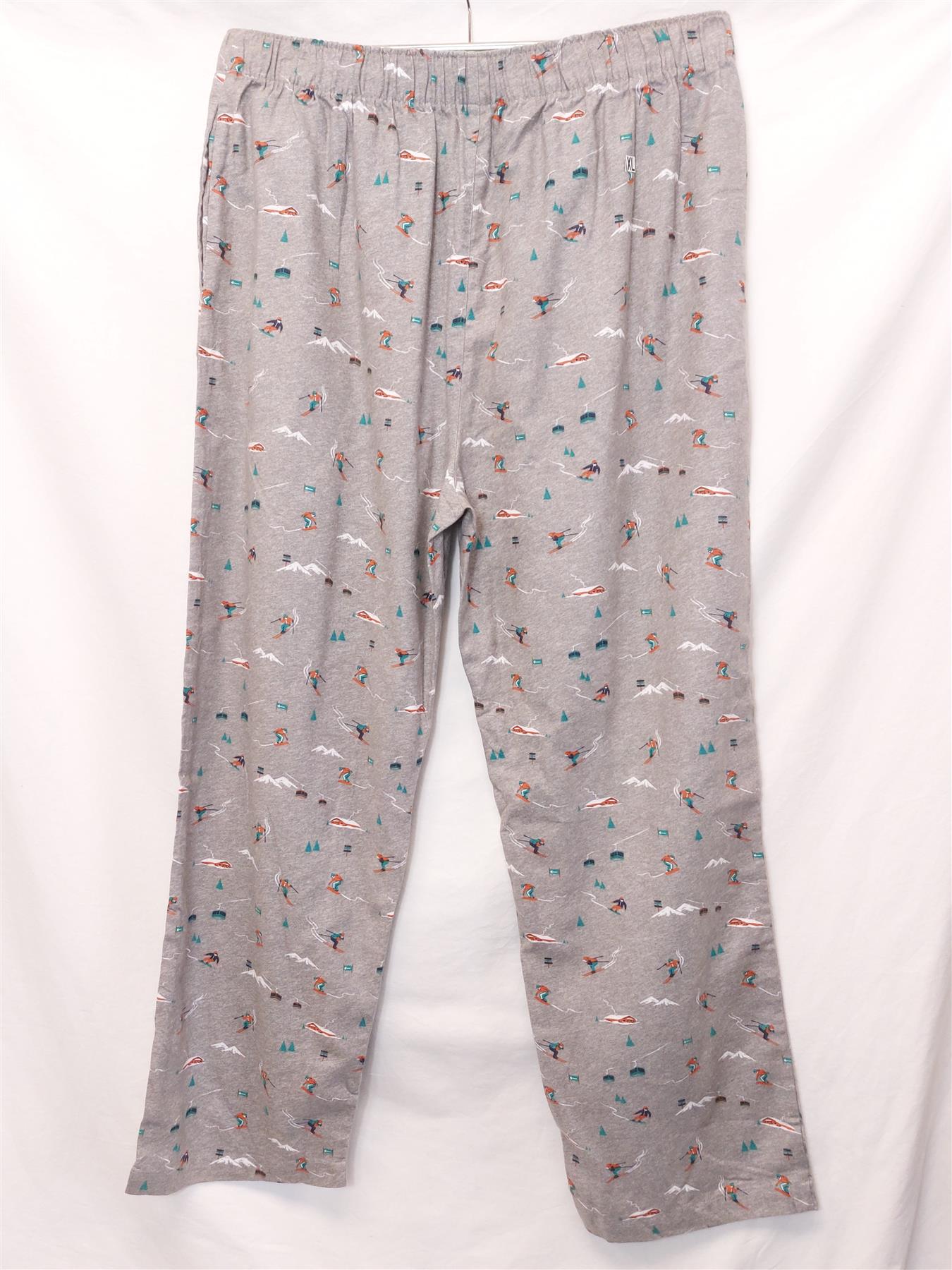 Men's Cotton Pyjama Bottoms George Warm Comfy PJ Pants Grey Winter Ski Pattern