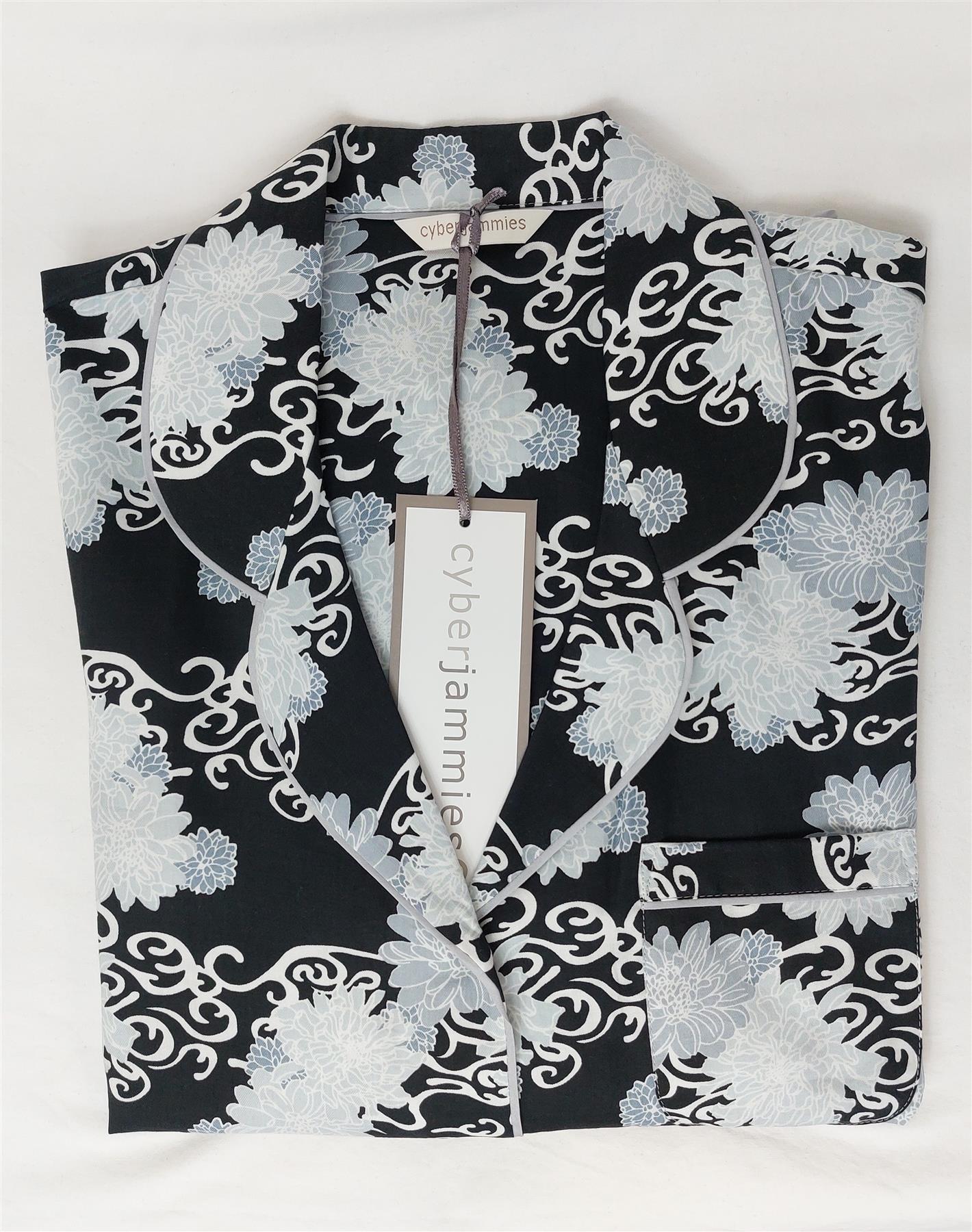 Cyberjammies Pyjama Top Monochrome Elegance Button Through Woven Sleepwear