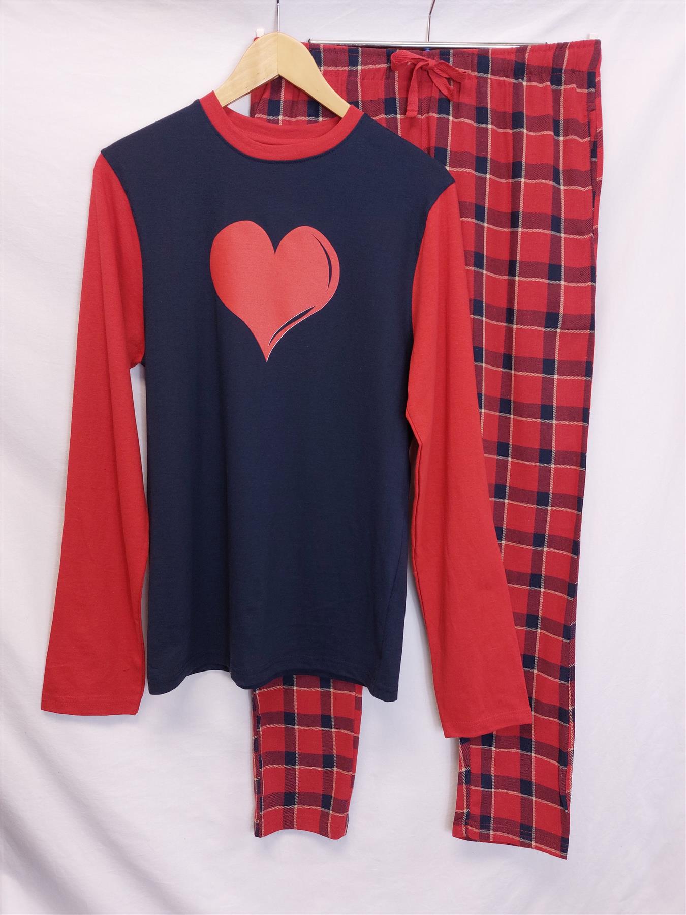 Women's Heart Pyjama Set Cotton Rich Comfy Warm PJs Sleepwear Valentine's Love