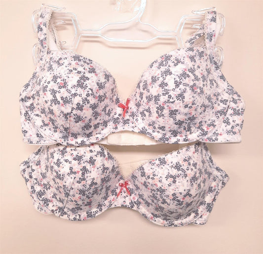 2-Pack T-Shirt Bras Cotton Rich Wired Padded Floral Multipack High Street New