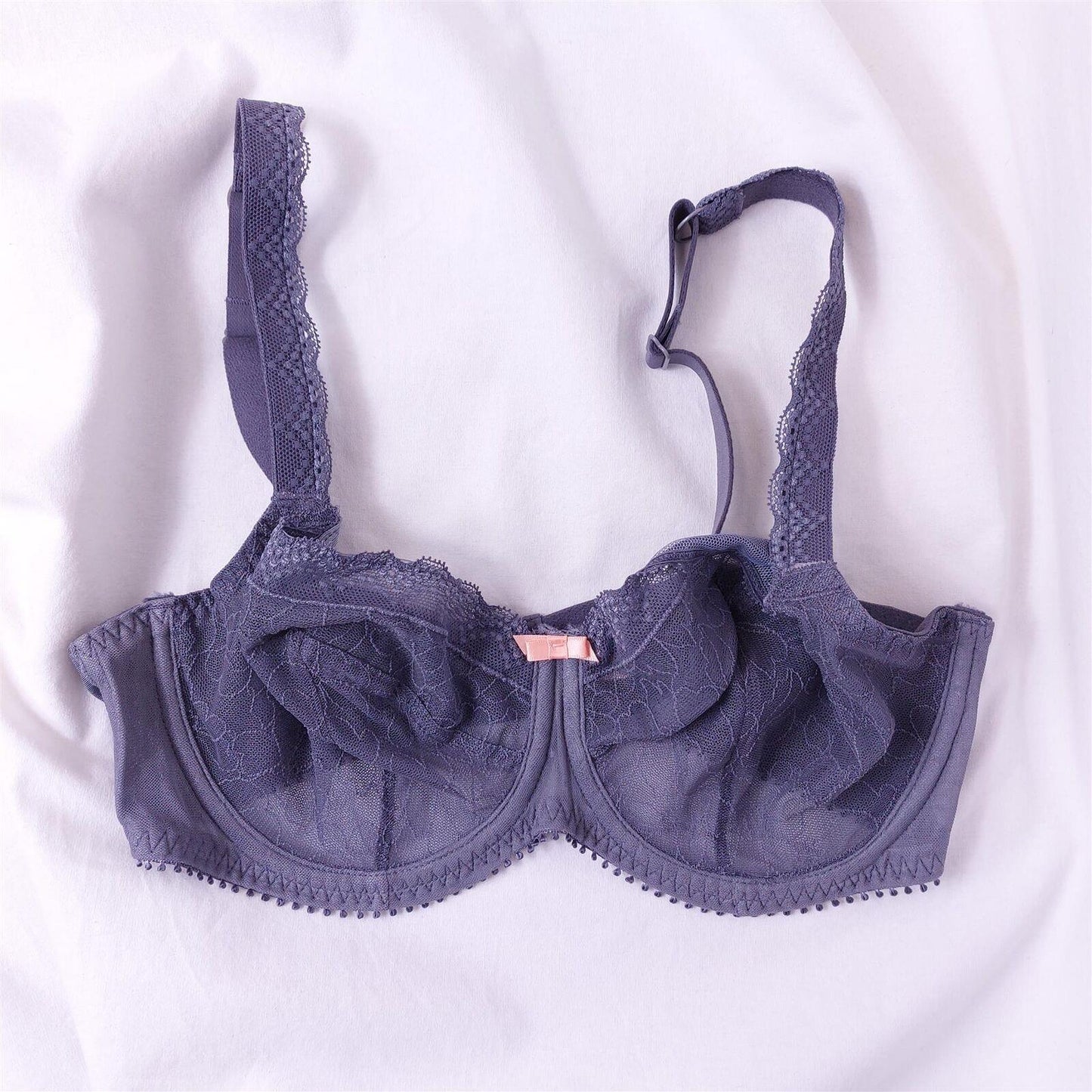 2pk Sheer Lace Bras Full Cup Underwired Non-Padded Multipack Grey or Pink