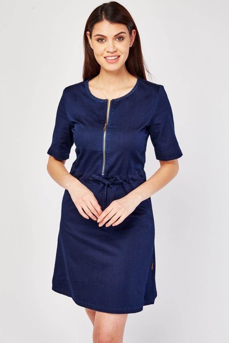 Avon Women's Summer Dress Dark Blue Denim Jeanetic Flared Midi Dress Size 6-25