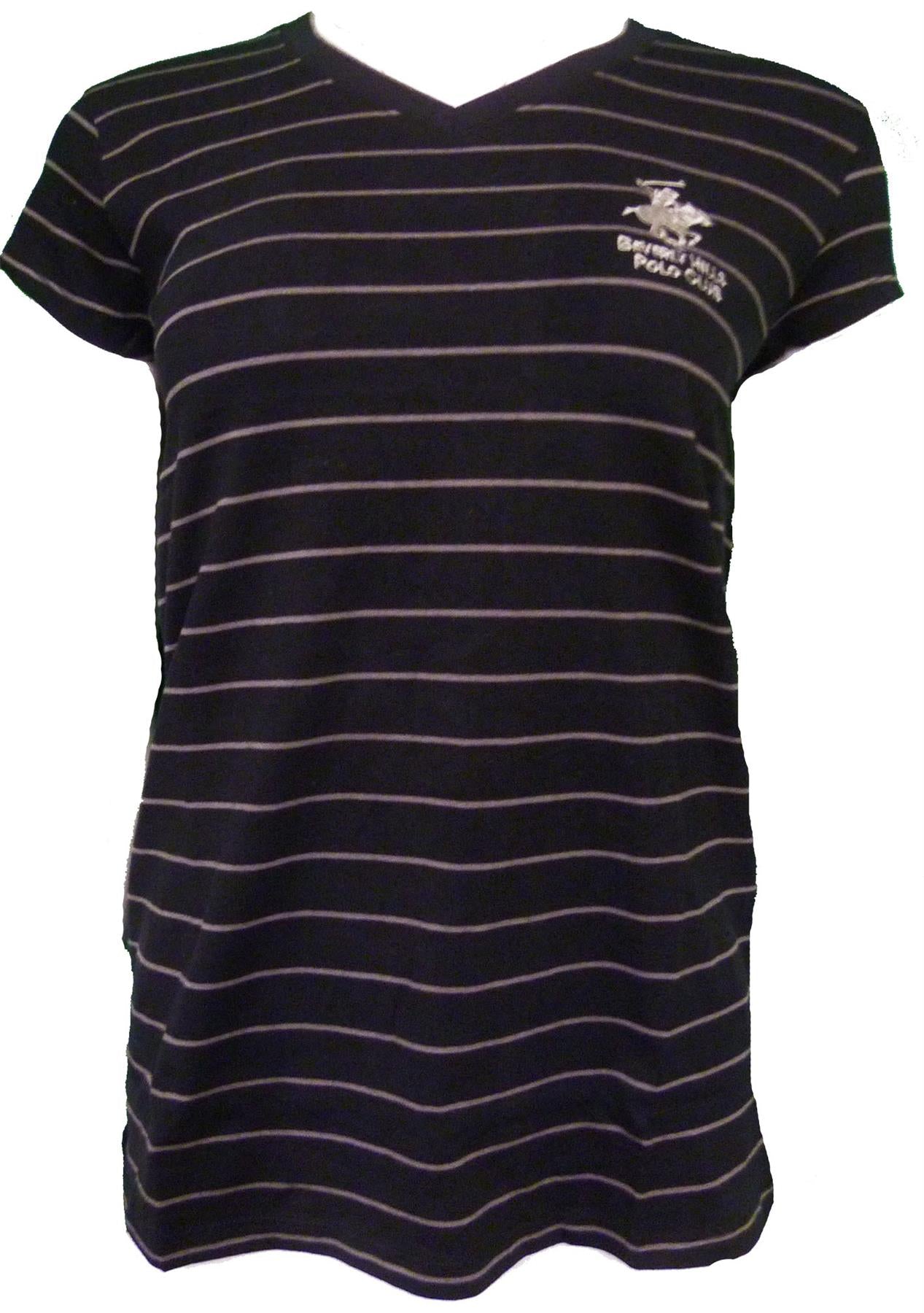 Beverly Hills Polo Club Women's Striped Athletic V-Neck T-Shirt Top