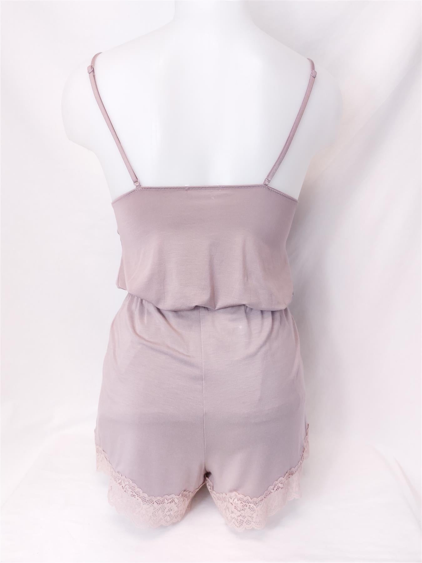 Women's Supersoft Pyjama Set Cami Top & Shorts Comfy Soft Stretch Lace Mauve